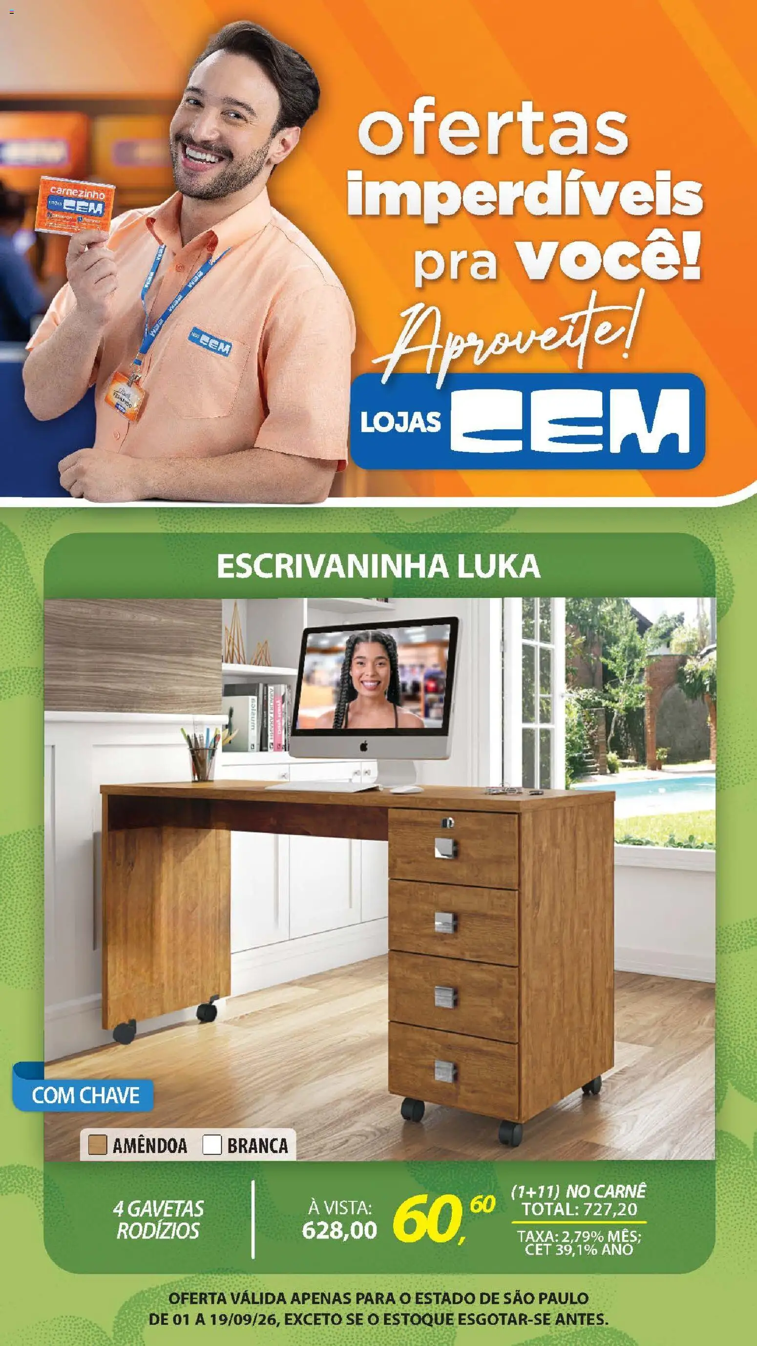 Lojas Cem Folheto - válido de 01/09/2026 | Página: 29 | Produtos: Escrivaninha, Carne