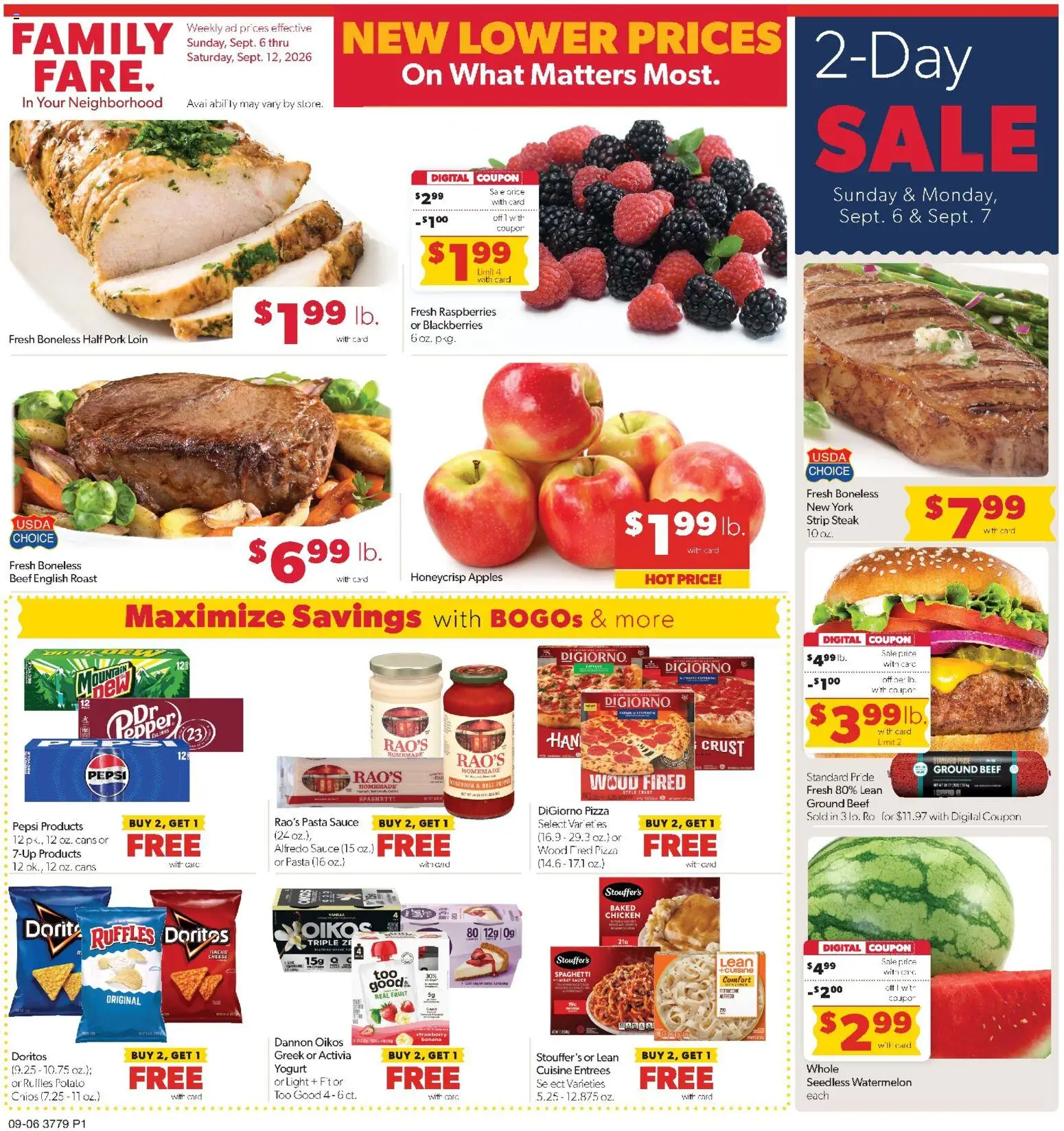 Family Fare Weekly Ad - NE - valid from 09/06/2026 | Page: 1 | Products: Chicken, Yogurt, Apples, Watermelon