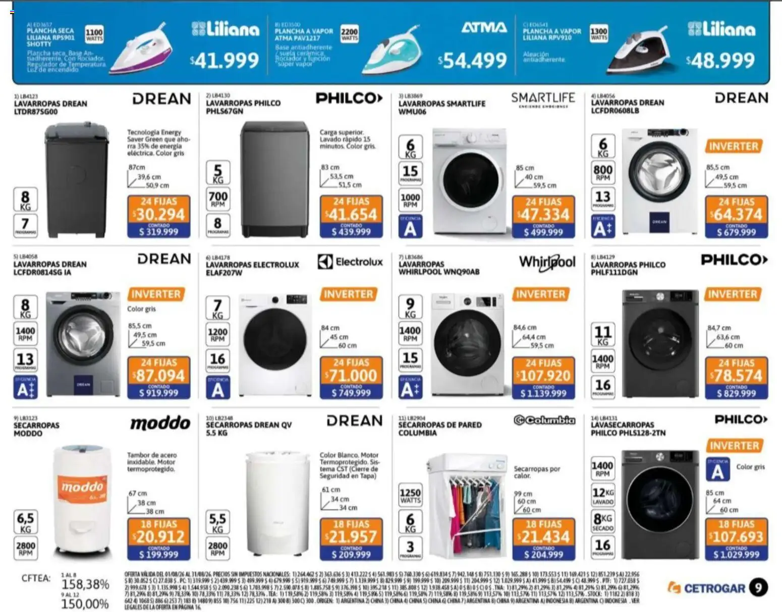 Cetrogar catálogo │ válido desde el 04/08/2026 | Página: 7 | Productos: Lavarropas, Plancha