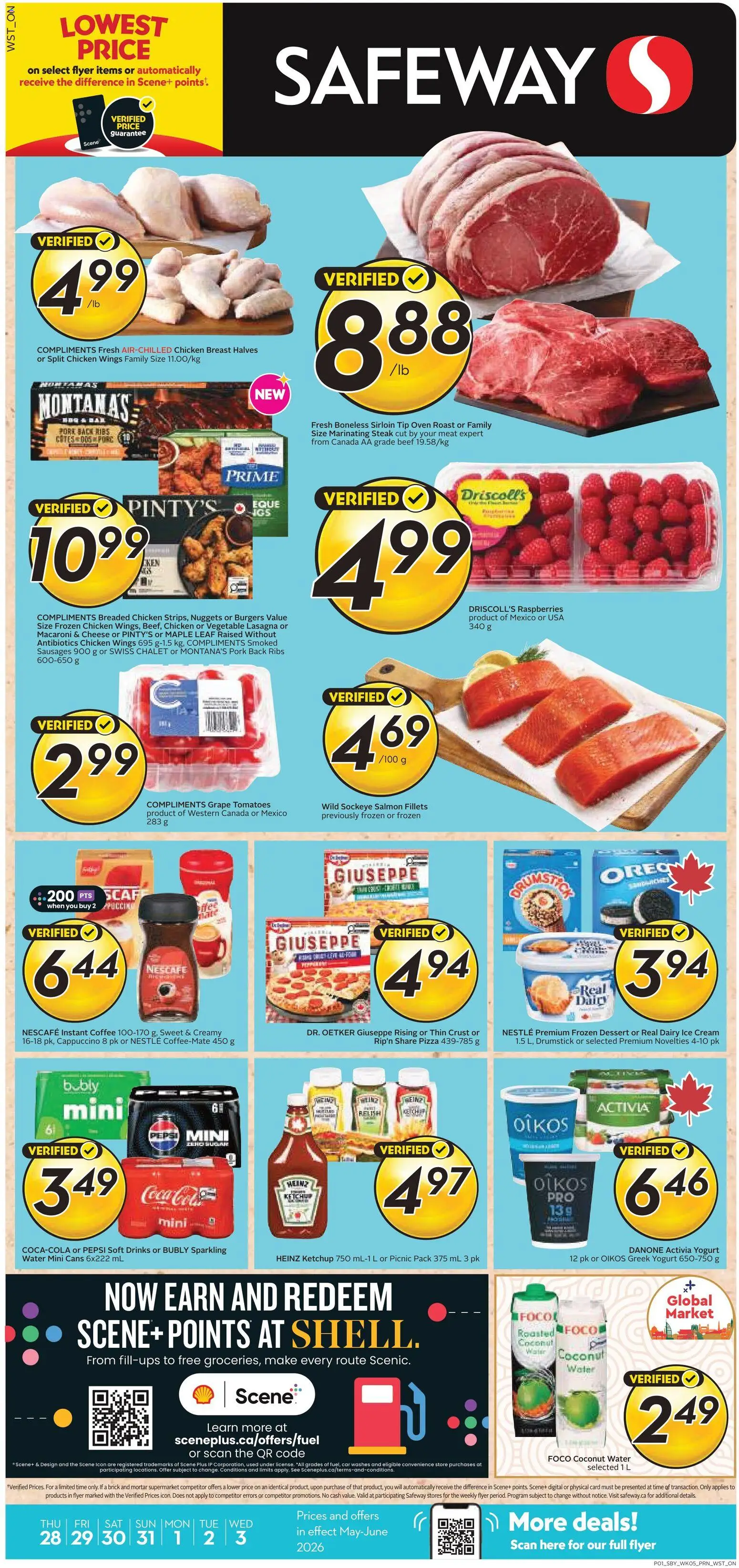 Safeway flyer valid from 28.05.2026 | Page: 1 | Products: Cream, Ice cream, Yogurt, Pork