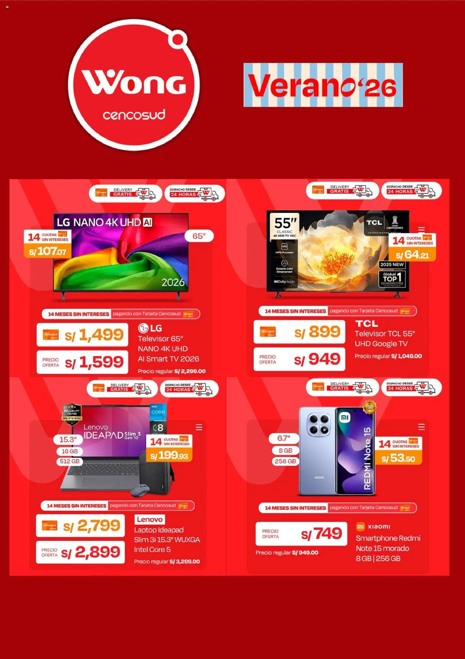 Catálogo Wong válido desde 31/08/2026 | Página: 4 | Productos: Smartphone, Televisor, Audio, Laptop