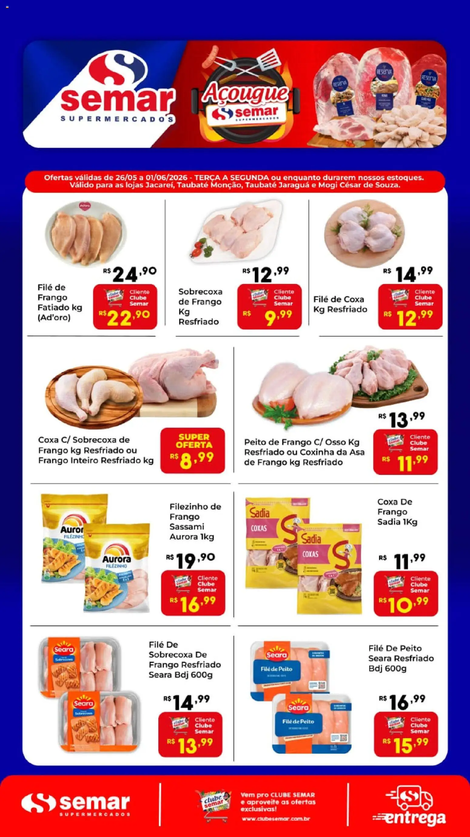 Semar Supermercado Folheto - válido de 26.05.2026 | Página: 2 | Produtos: Coxa de frango, Asa de frango, Filé de frango, Frango