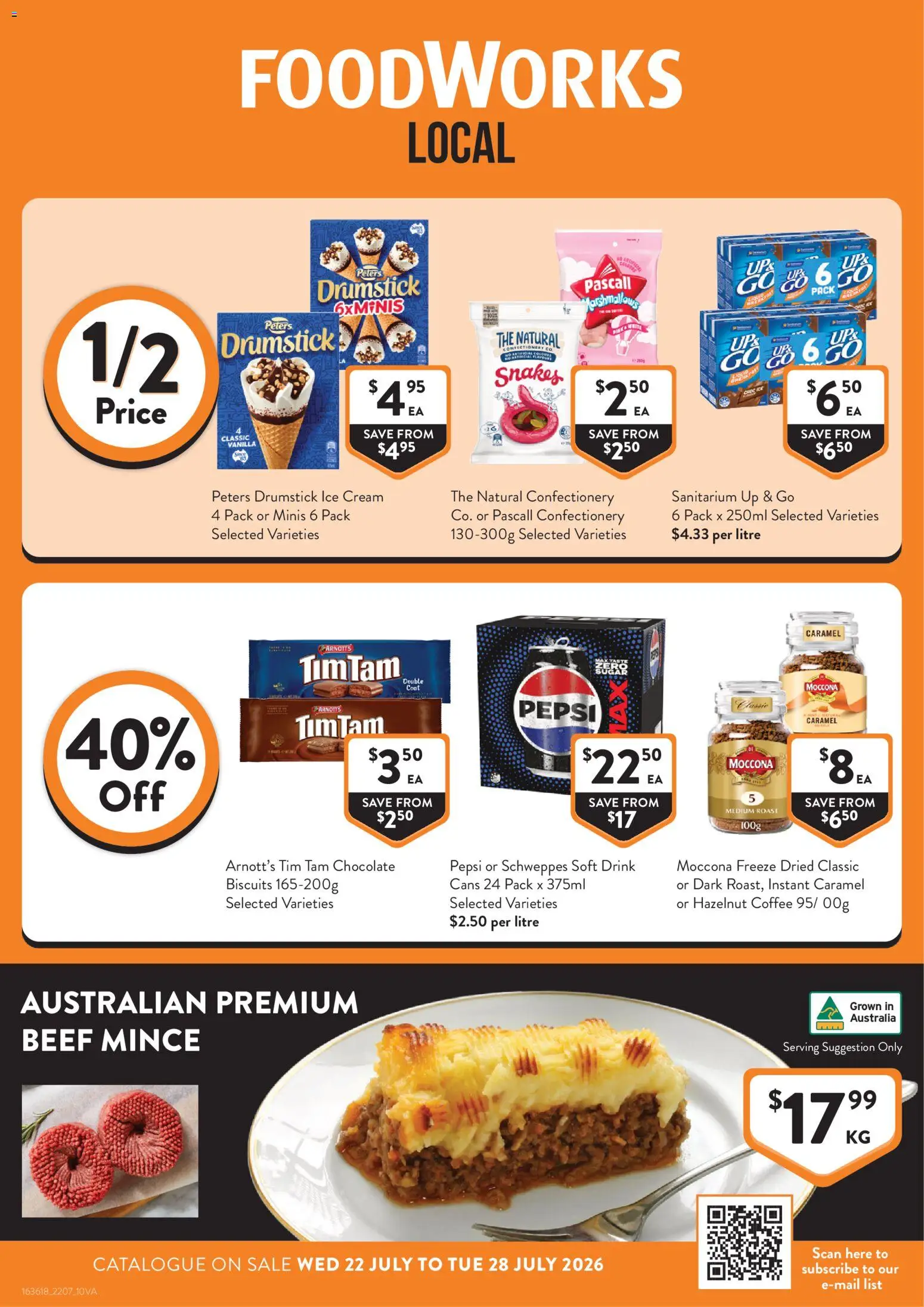 Foodworks catalogue - valid from 22/07/2026 | Page: 1 | Products: Coffee, Pepsi, Cream, Up & go