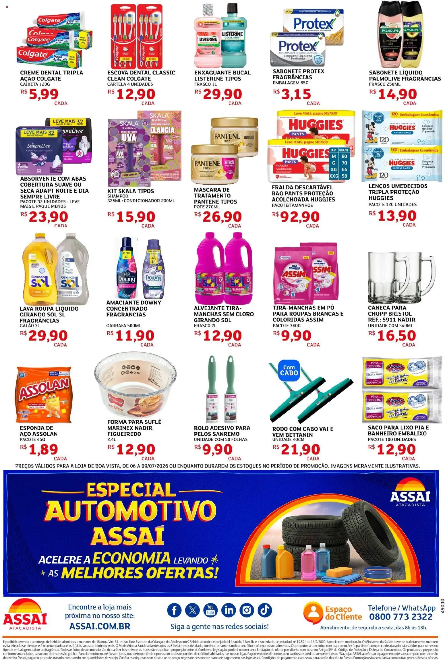 Assaí Atacadista Folheto - válido de 05/07/2026 | Página: 4 | Produtos: Escova, Enxaguante bucal, Telefone, Rodo