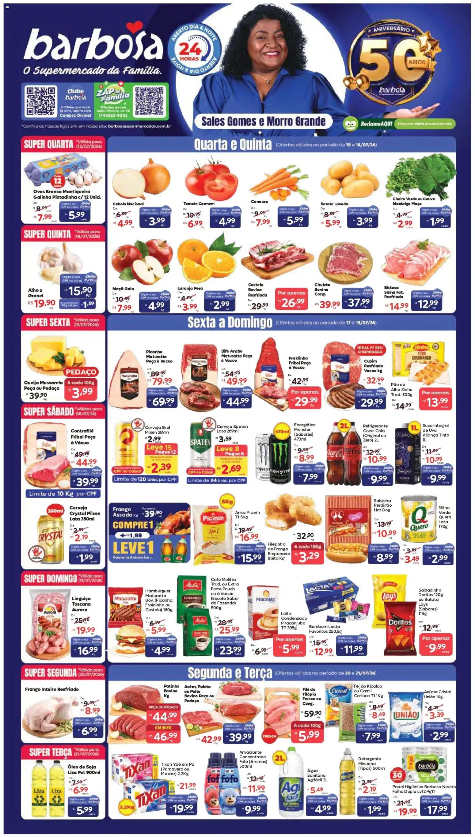 Barbosa Supermercados Folheto - válido de 15/07/2026 | Página: 1 | Produtos: Aliança, Picanha, Ovos, Arroz