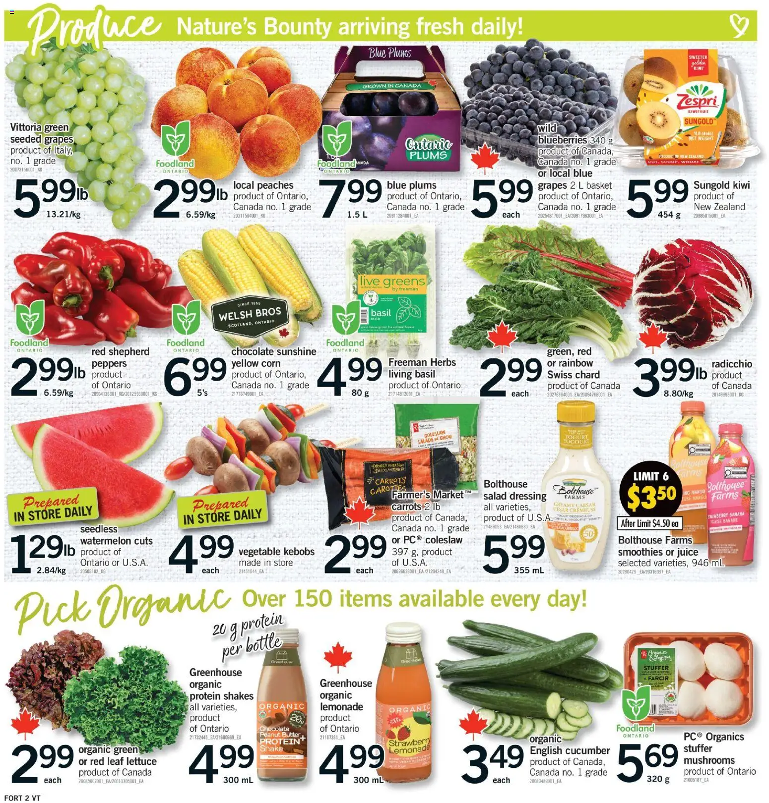 Fortinos flyer valid from Aug 27, 2026 | Page: 3 | Products: Carrots, Dressing, Cucumber, Protein