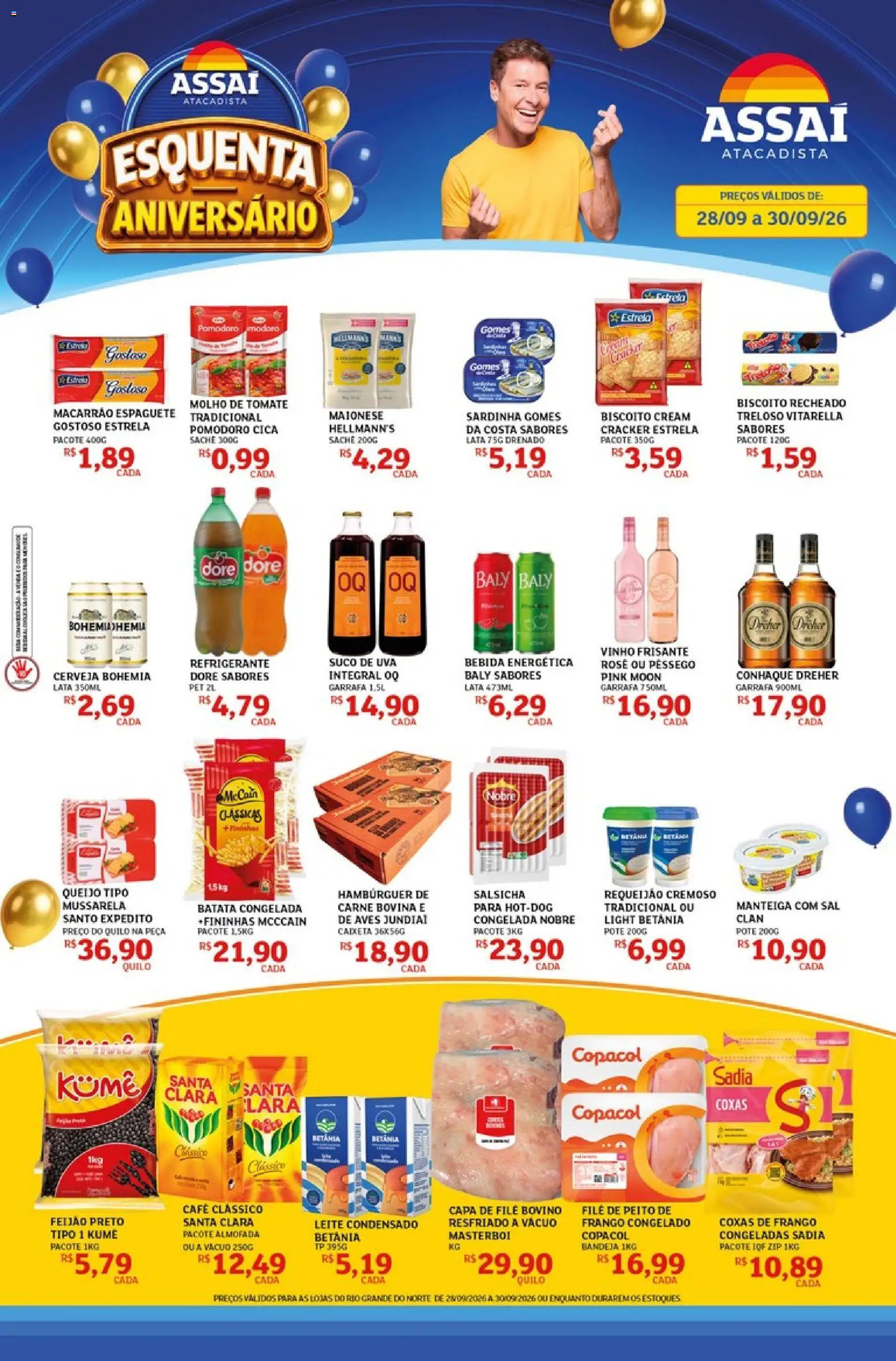 Assaí Atacadista Folheto - válido de 28/09/2026 | Página: 1 | Produtos: Aves, Conhaque, Molho de tomate, Mussarela