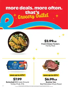 Preview of Grocery Outlet weekly ads valid from 09/16/2026 | Page: 3 | Products: Turkey, Ground turkey, Chicken, Beef