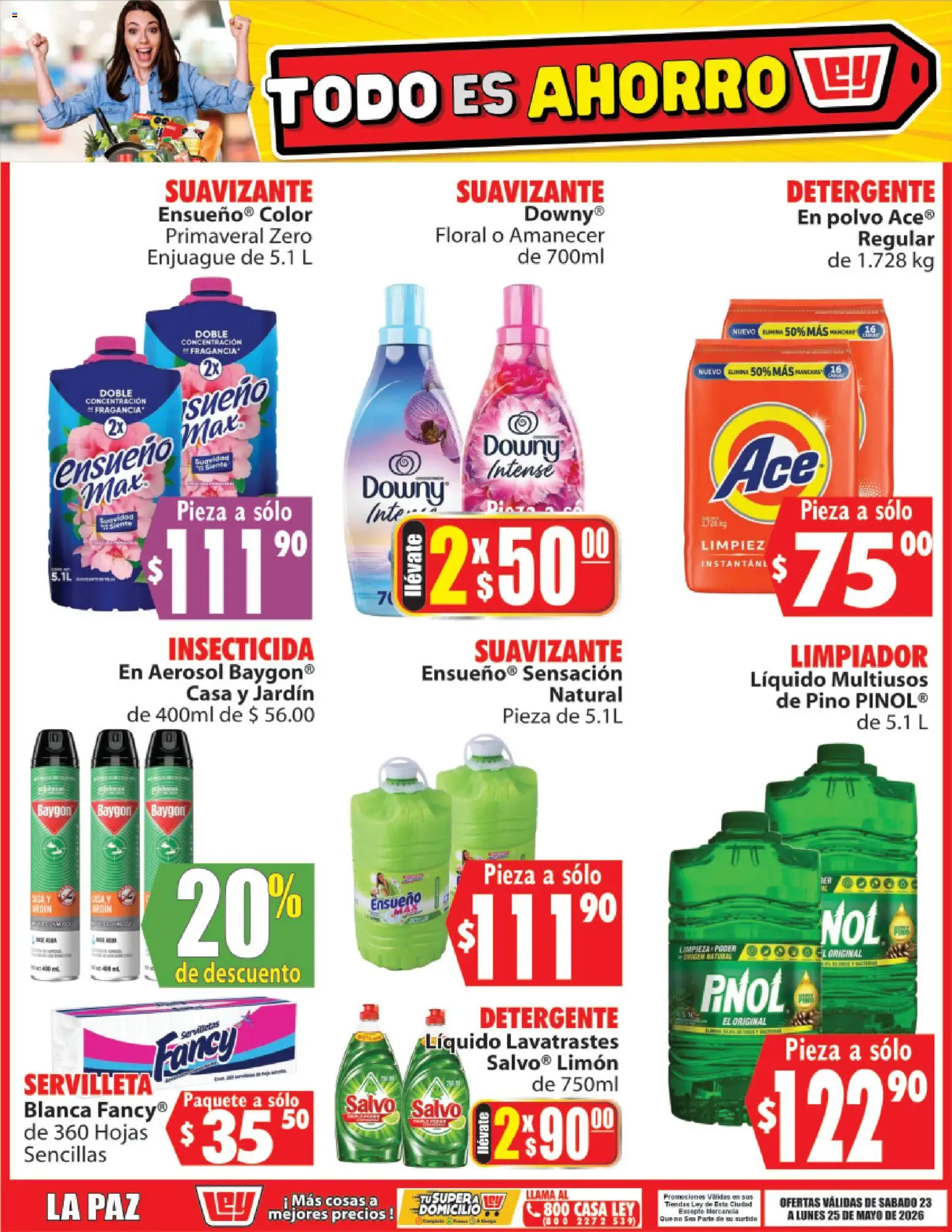 Nuevas ofertas de Casa Ley válidas en toda la República Mexicana desde el 23.05.2026. ¡Encuentra las mejores ofertas en Casa Ley folleto Todo es ahorro! | Página: 8 | Productos: Limpiador, Insecticida, Polvo, Servilletas