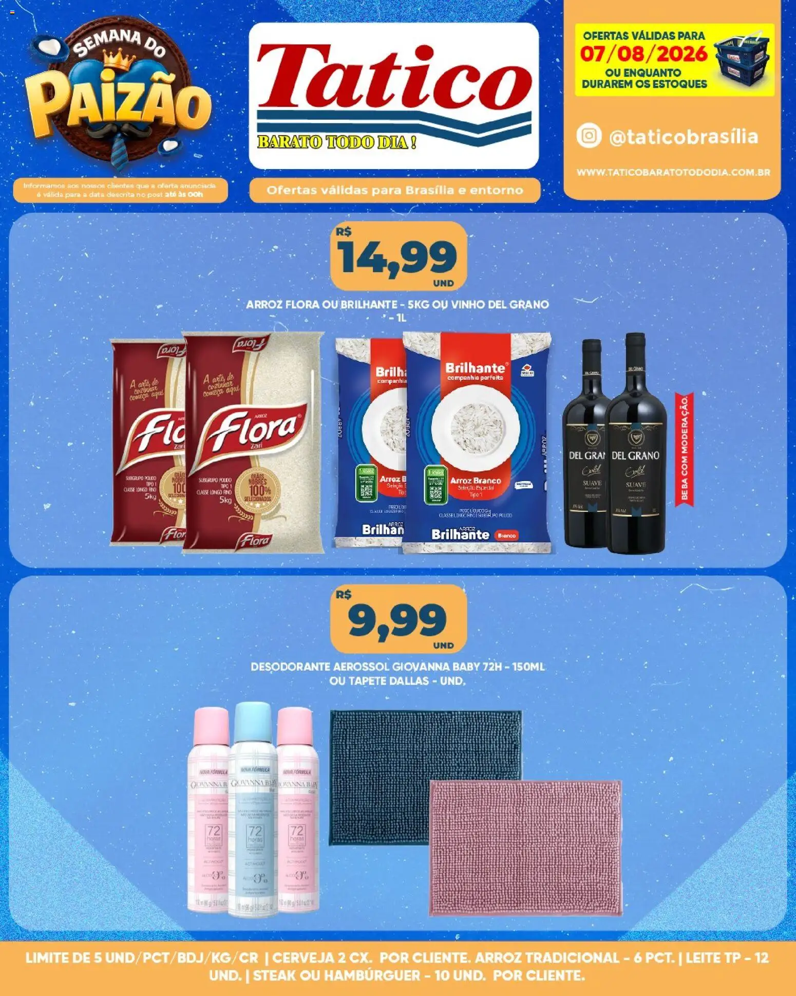 Tatico Folheto - válido de 07/08/2026 | Página: 8 | Produtos: Leite, Tapete, Vinho, Hambúrguer