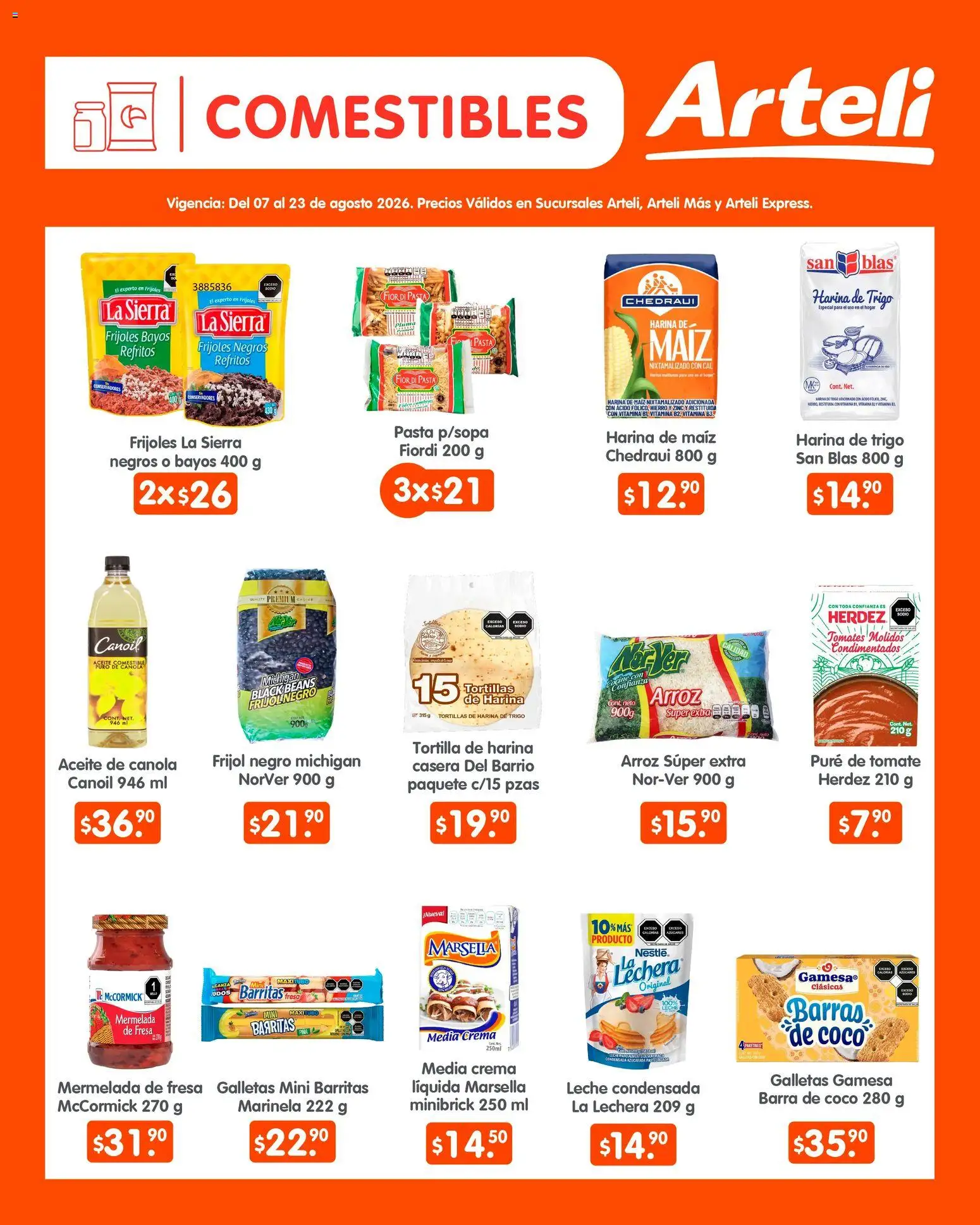 Nuevas ofertas de Arteli válidas en toda la República Mexicana desde el 07/08/2026. ¡Encuentra las mejores ofertas en Arteli folleto Quincenal! | Página: 4 | Productos: Coco, Frijoles, Leche, Tortillas