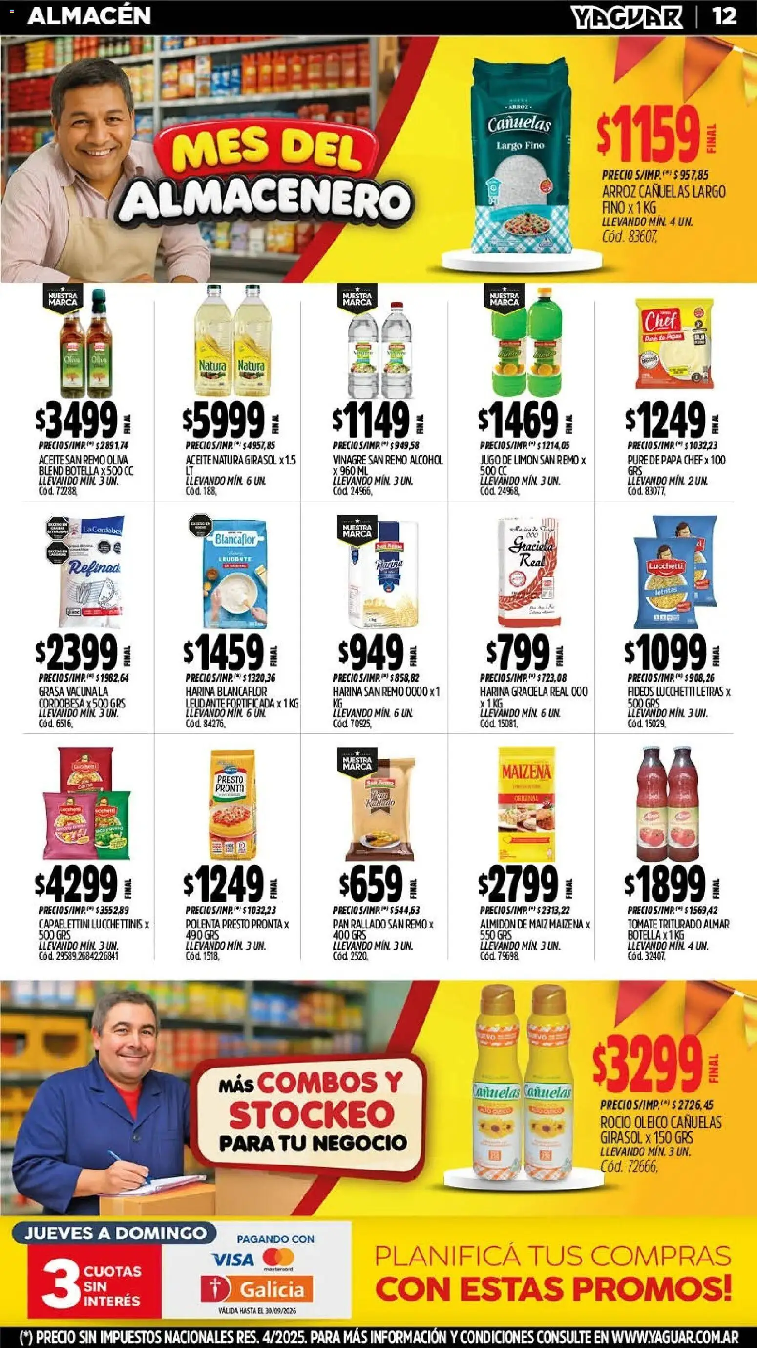 Yaguar - Oferta Semanal Mendoza │ válido desde el 28/09/2026 | Página: 12 | Productos: Harina, Maiz, Oliva, Arroz
