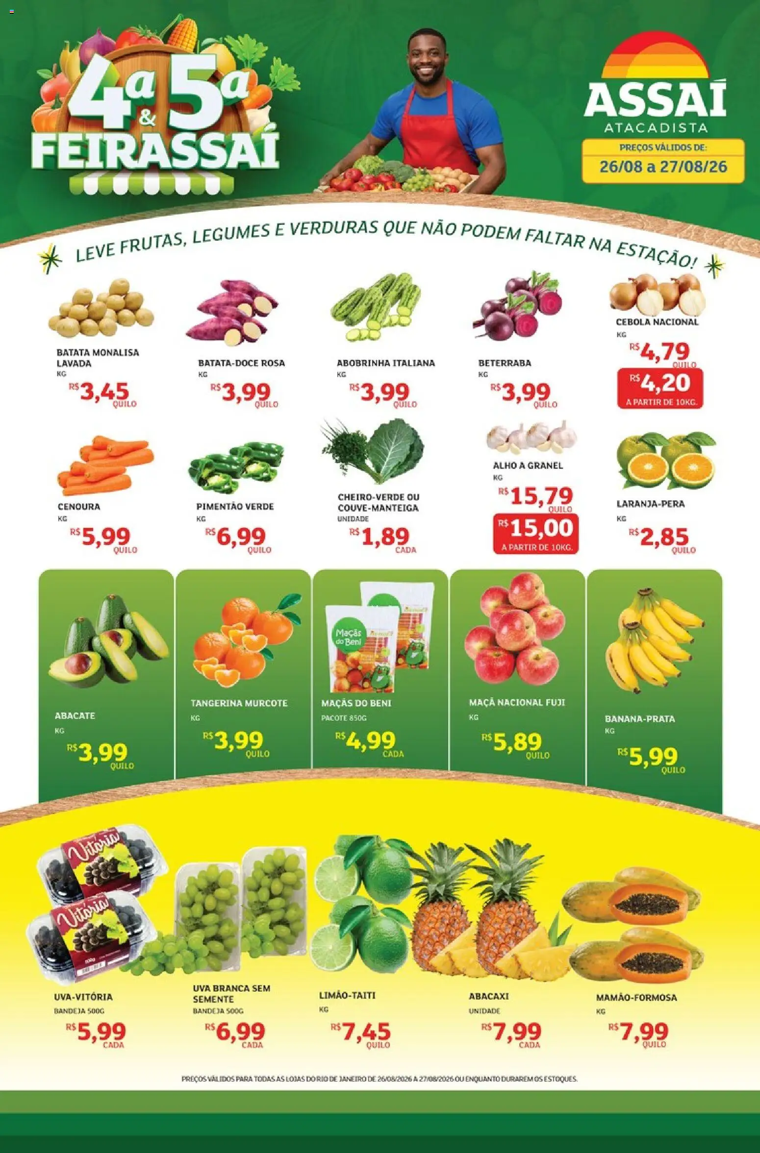 Assaí Atacadista Folheto - válido de 26/08/2026 | Página: 1 | Produtos: Abobrinha, Abacate, Maçãs, Bandeja