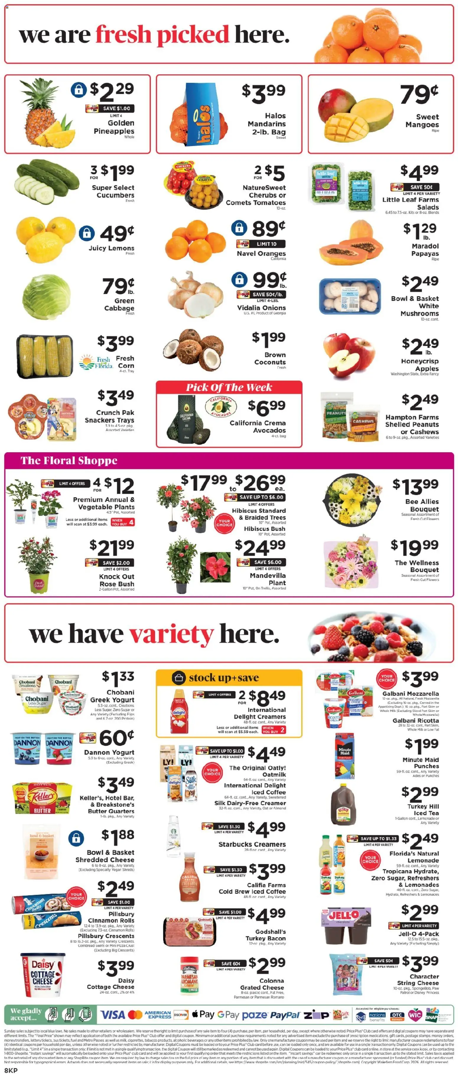 ShopRite Weekly Ad - valid from 08.05.2026 | Page: 10 | Products: Mandarins, Chocolate, Pizza, Cottage cheese