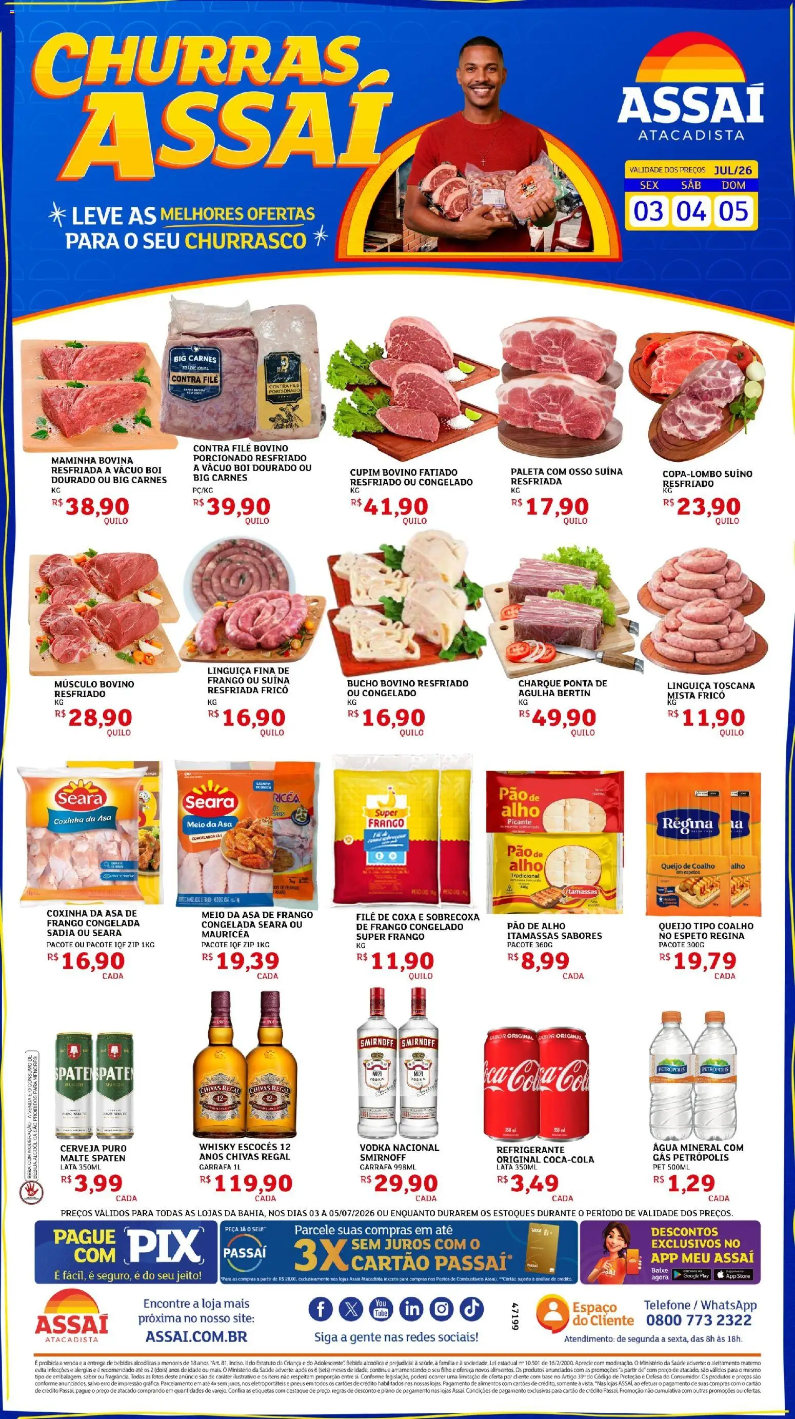 Assaí Atacadista Folheto - válido de 03/07/2026 | Página: 1 | Produtos: Asa de frango, Pão, Pneus, Vodka