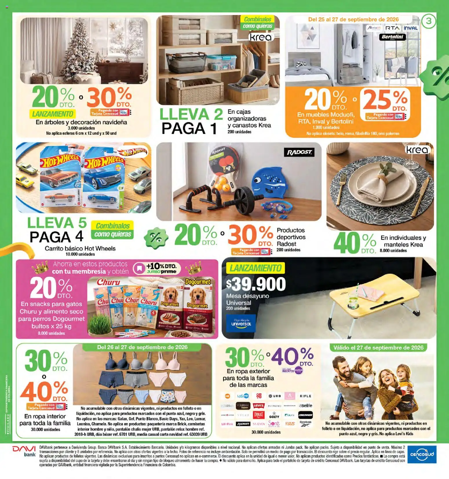 Jumbo revista - valida desde el 24/09/2026 | Página: 3 | Productos: Banco, Mesa, Pavo, Ropa interior