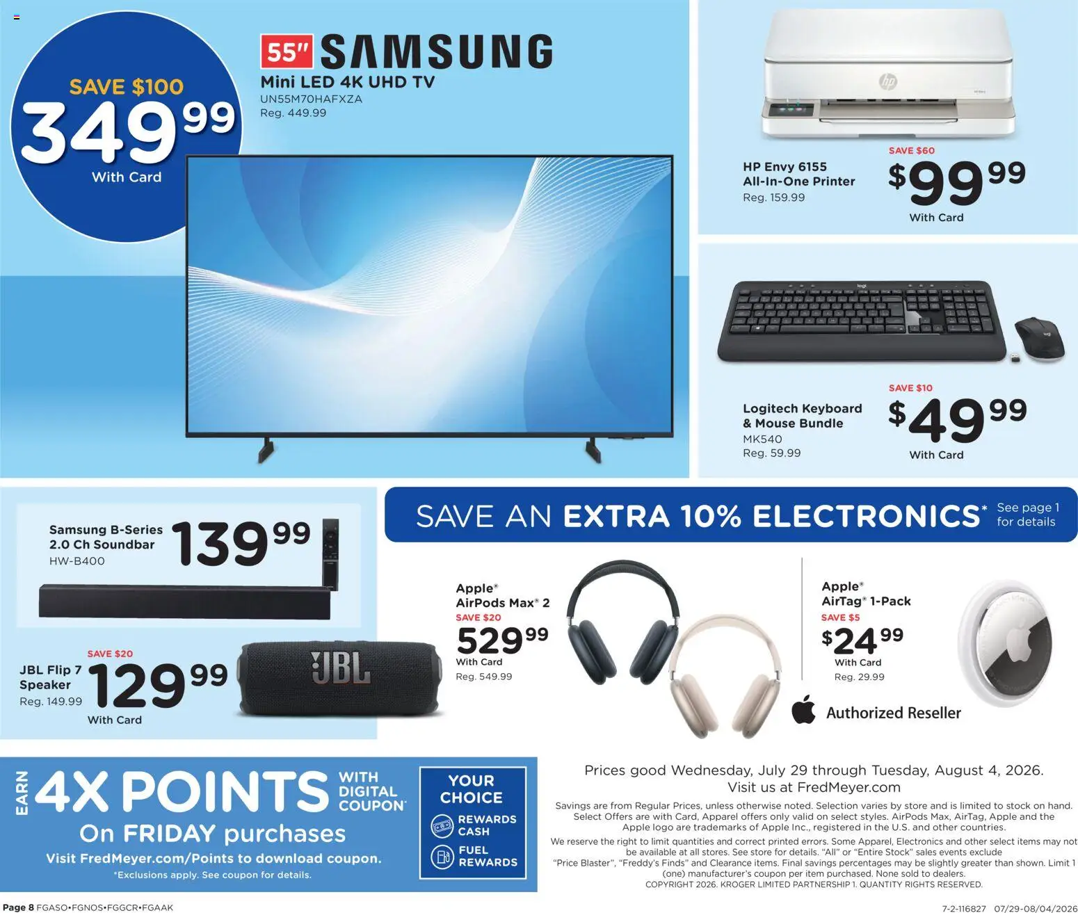 Fred Meyer Home & Apparel - valid from 07/29/2026 | Page: 8 | Products: Printer, Tv, Speaker, Mouse