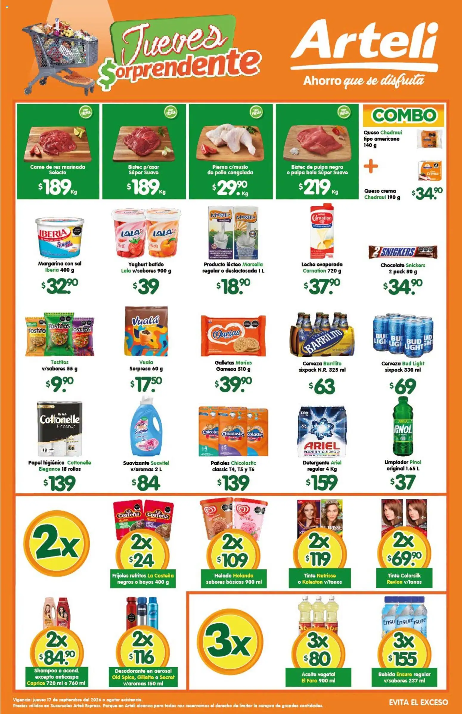 Nuevas ofertas de Arteli válidas en toda la República Mexicana desde el 17/09/2026. ¡Encuentra las mejores ofertas en Arteli folleto Express! | Página: 1 | Productos: Desodorante, Detergente, Snickers, Leche