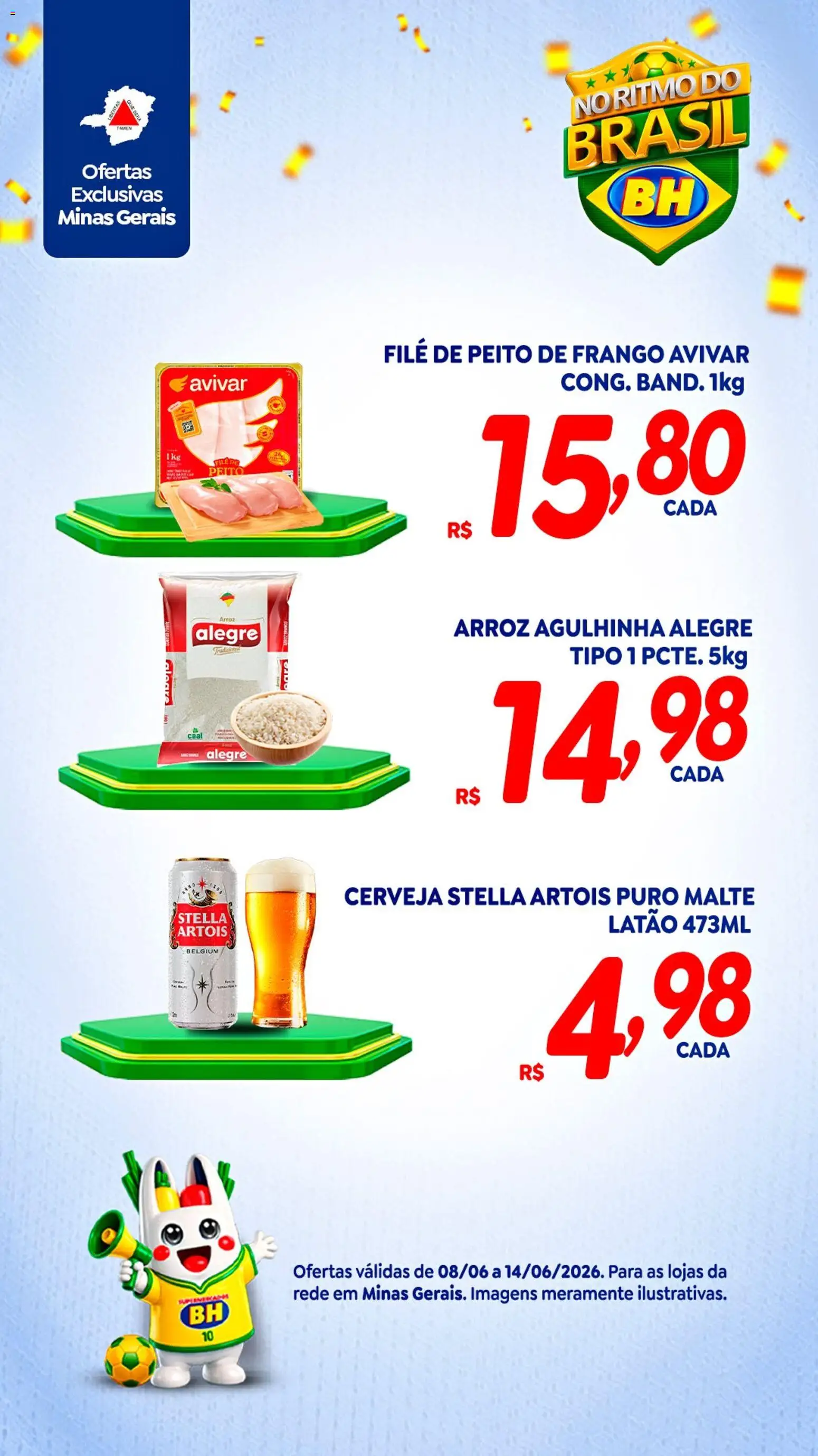 Supermercados BH Folheto - válido de 08.06.2026 | Página: 2 | Produtos: Cerveja, Arroz, Frango, Peito de frango