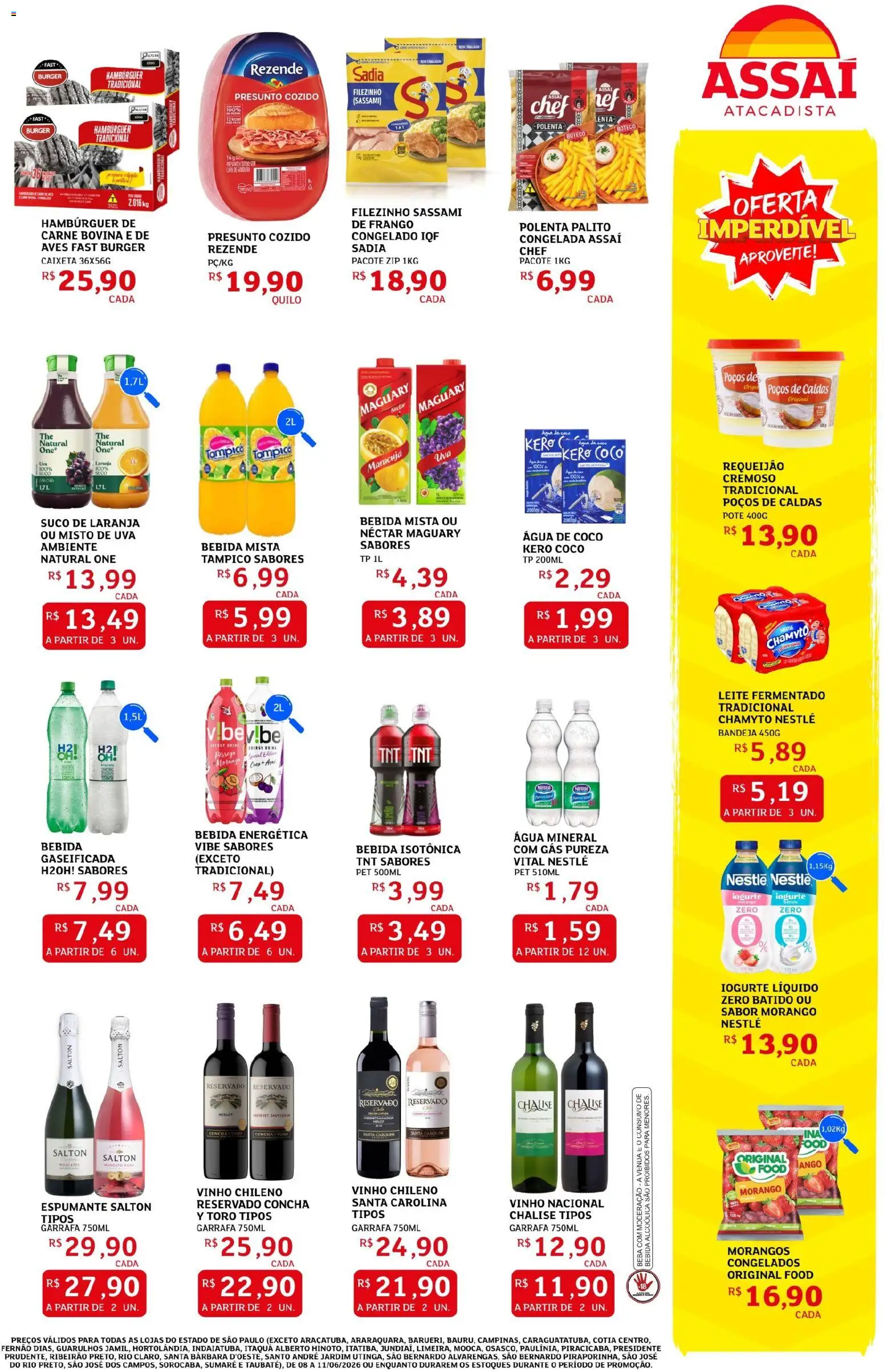 Assaí Atacadista Folheto - válido de 08.06.2026 | Página: 3 | Produtos: Água de coco, Morangos, Bebida, Frango
