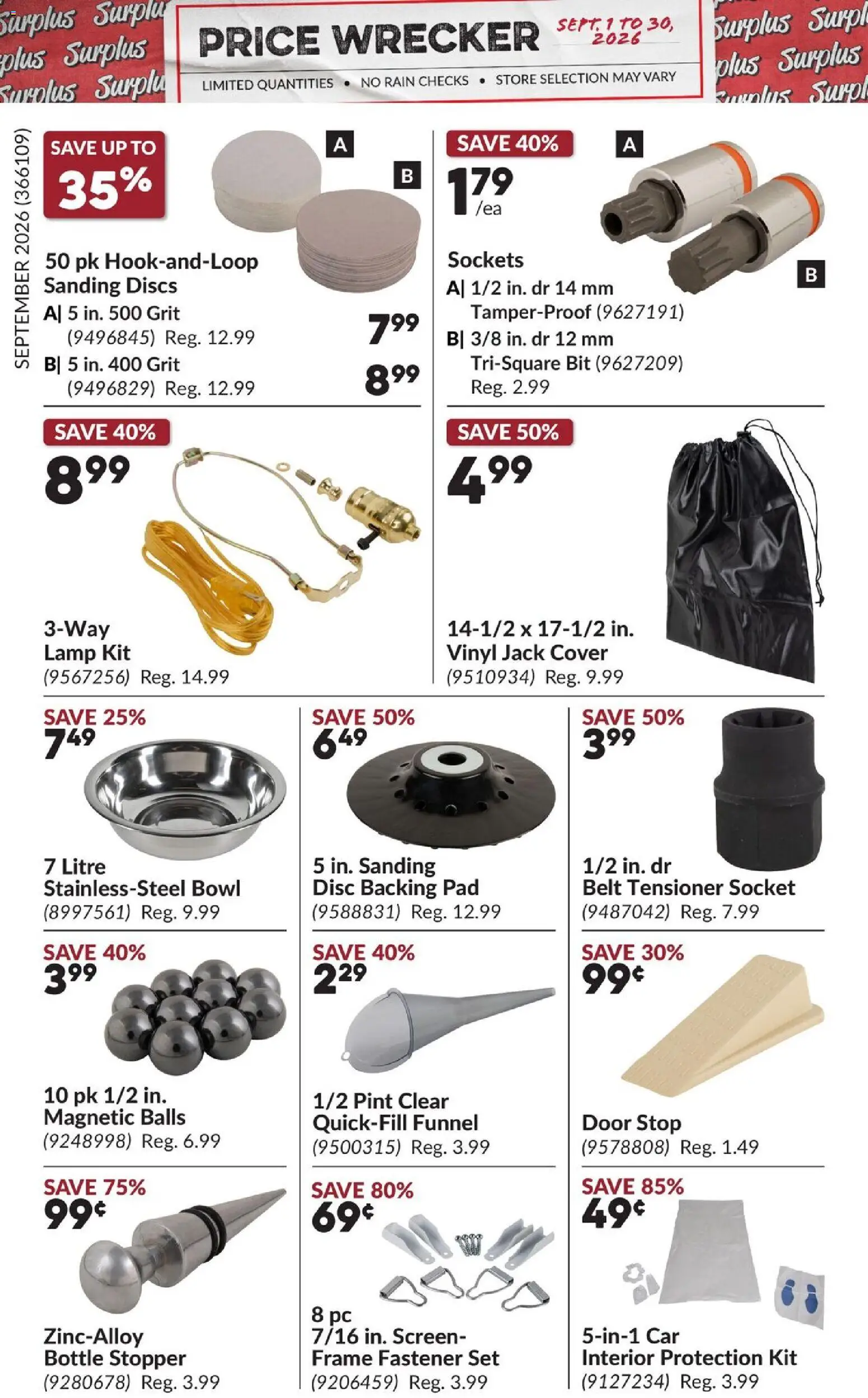 Princess Auto flyer valid from Sep 1, 2026 | Page: 20 | Products: Belt, Socket, Lamp, Door