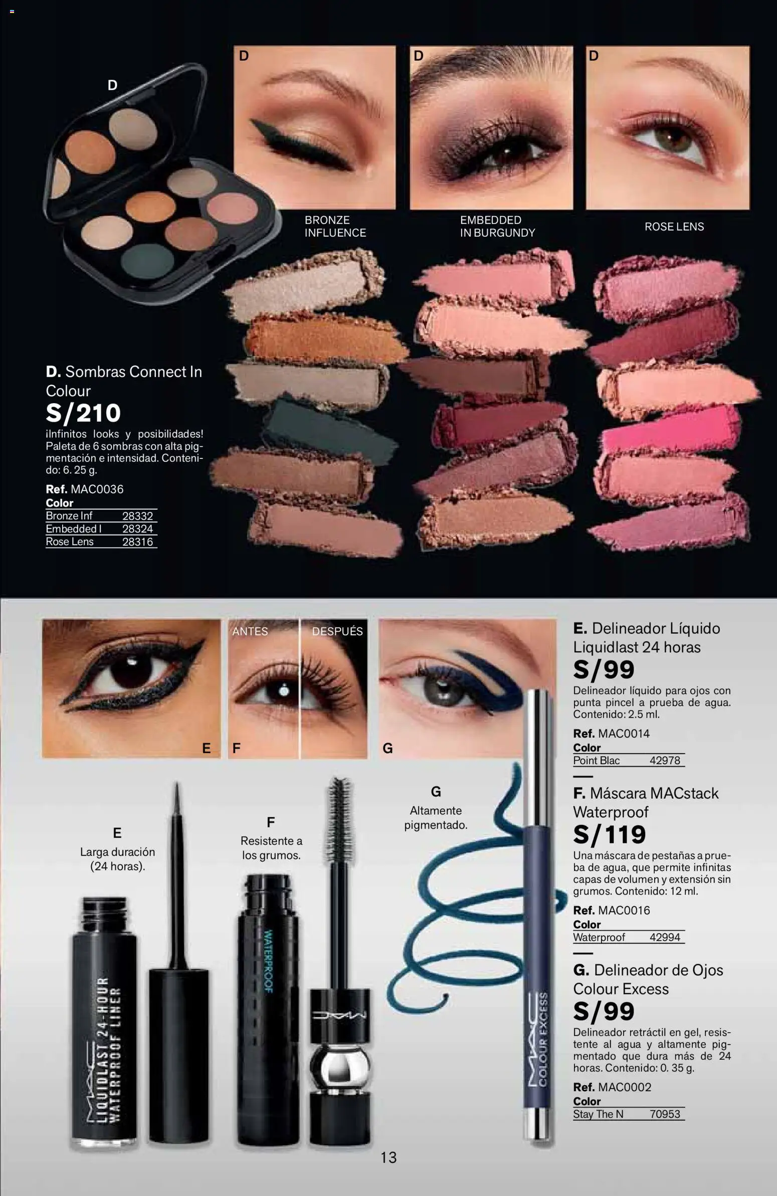 Catálogo Leonisa válido desde 24/08/2026 | Página: 13 | Productos: Máscara, Delineador de ojos, Delineador, Pincel