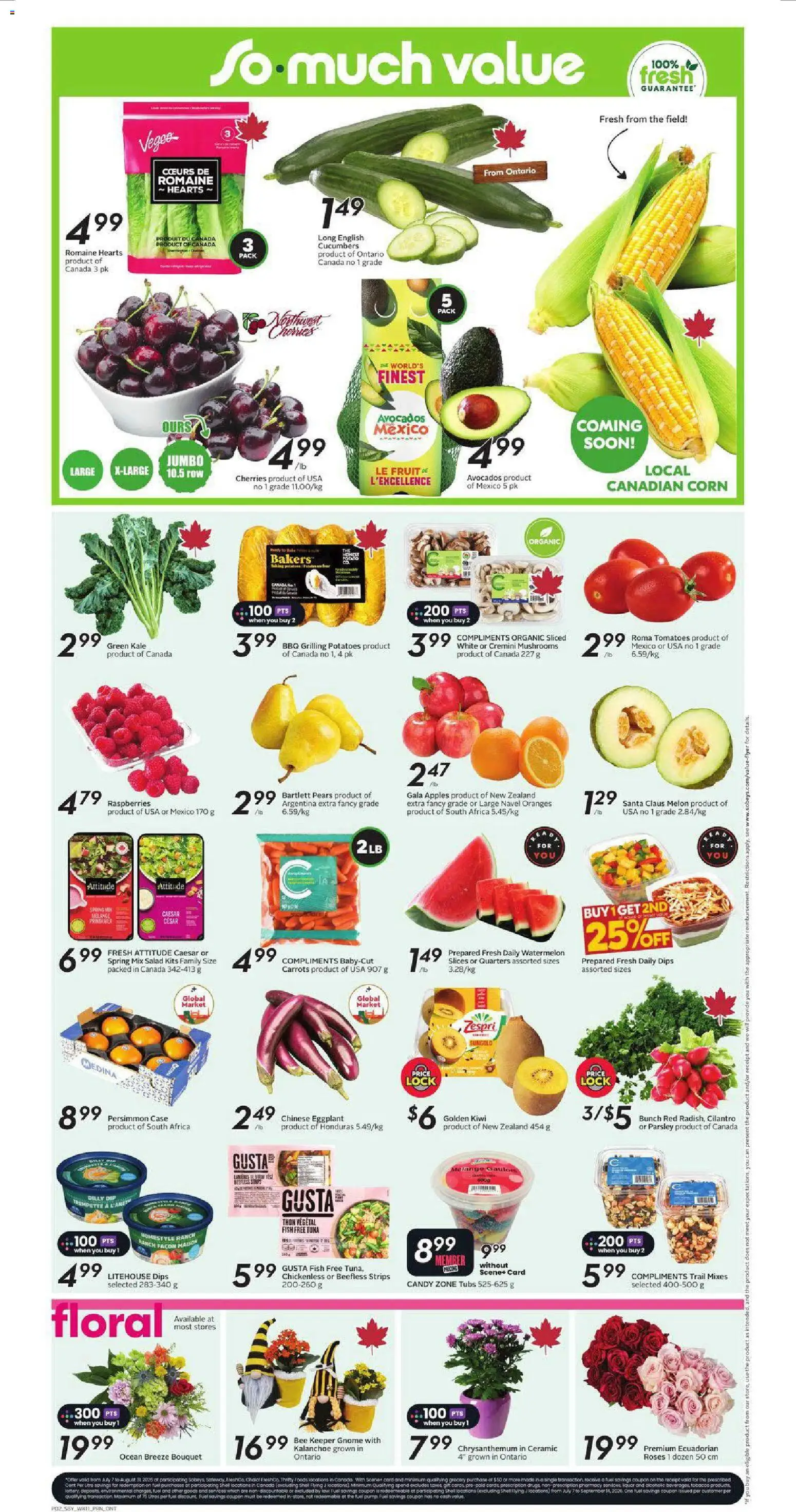 Sobeys flyer valid from Jul 9, 2026 | Page: 5 | Products: Salad, Potatoes, Oranges, Tomatoes