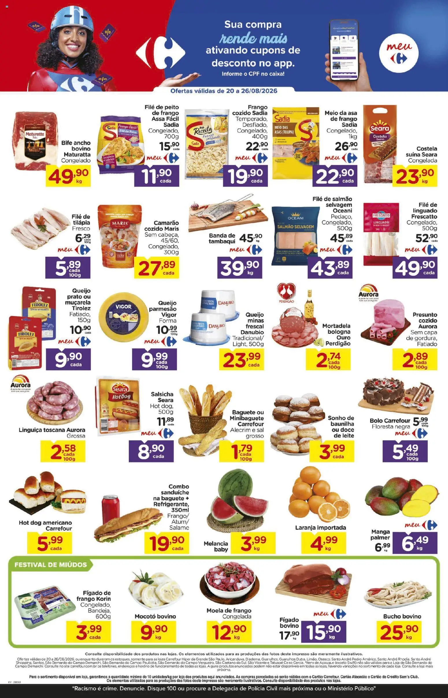 Carrefour Folheto - válido de 20/08/2026 | Página: 2 | Produtos: Filé de salmão, Leite, Doce, Frango