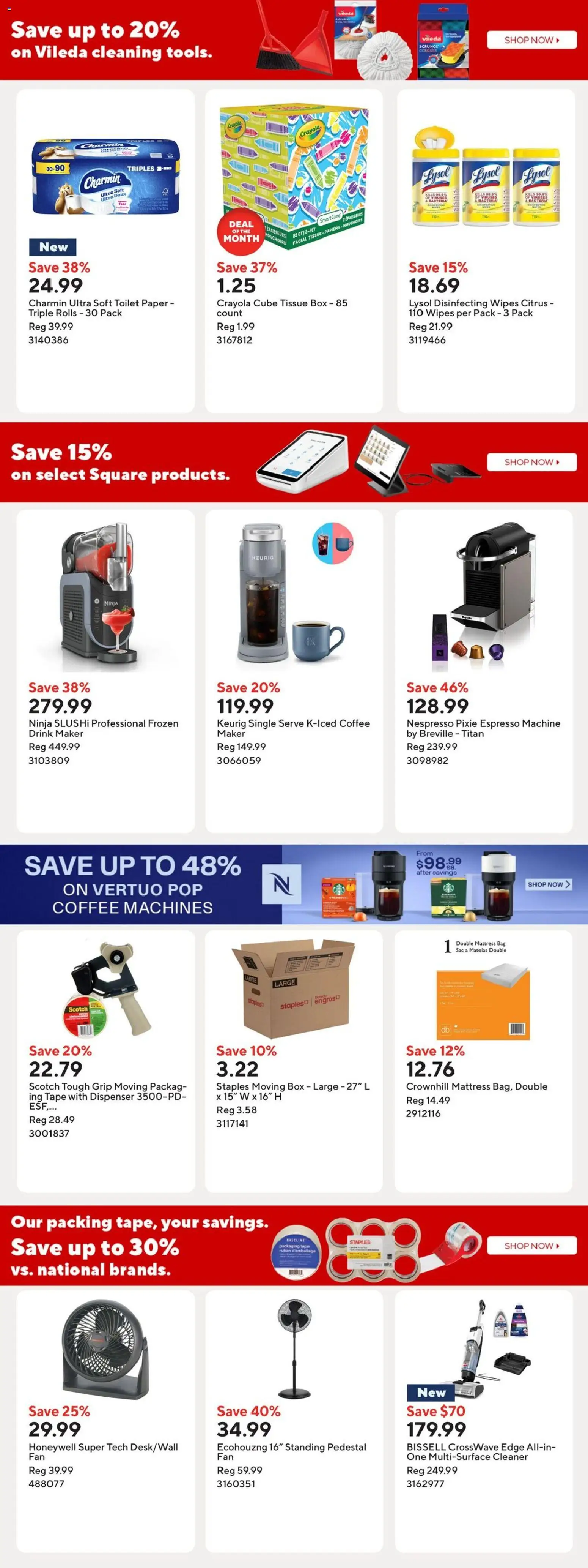 Staples flyer valid from Aug 21, 2026 | Page: 12 | Products: Toilet paper, Mattress, Box, Coffee
