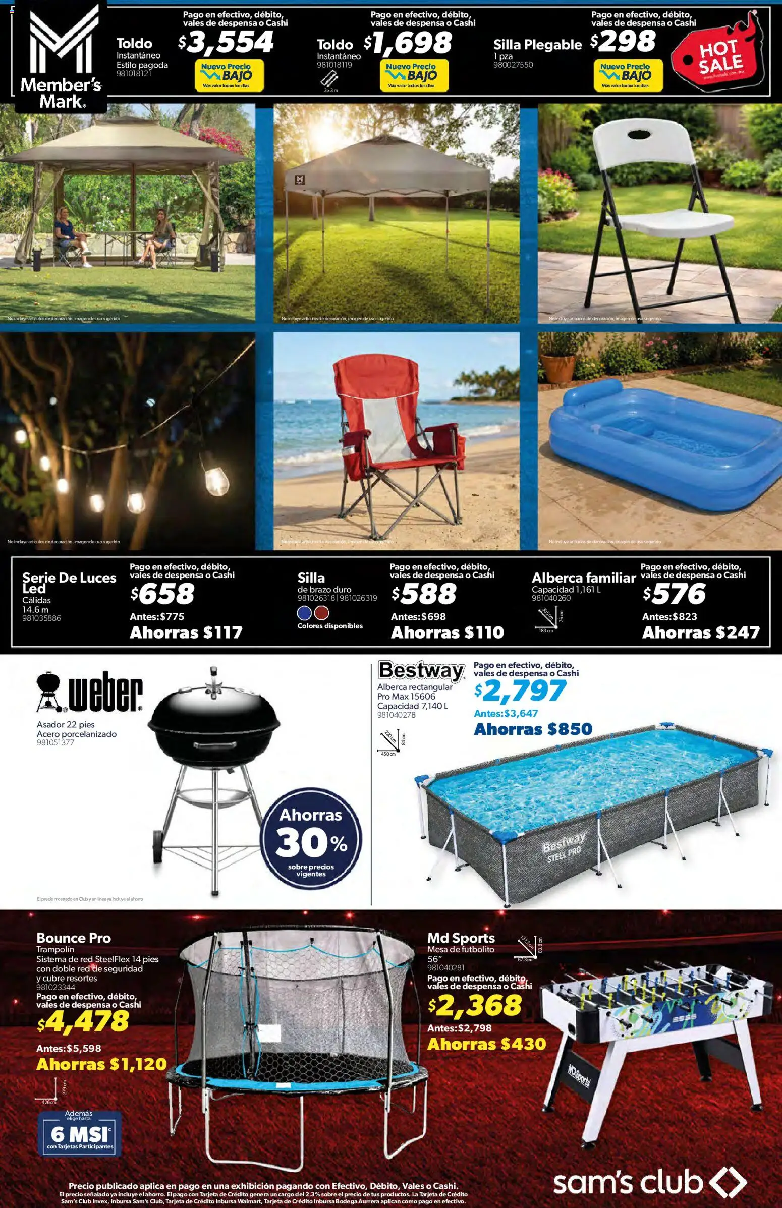 Nuevas ofertas de Sam's Club válidas en toda la República Mexicana desde el 25.05.2026. ¡Encuentra las mejores ofertas en Sam's Club Hot Sale! | Página: 11 | Productos: Toldo, Trampolín, Silla, Despensa