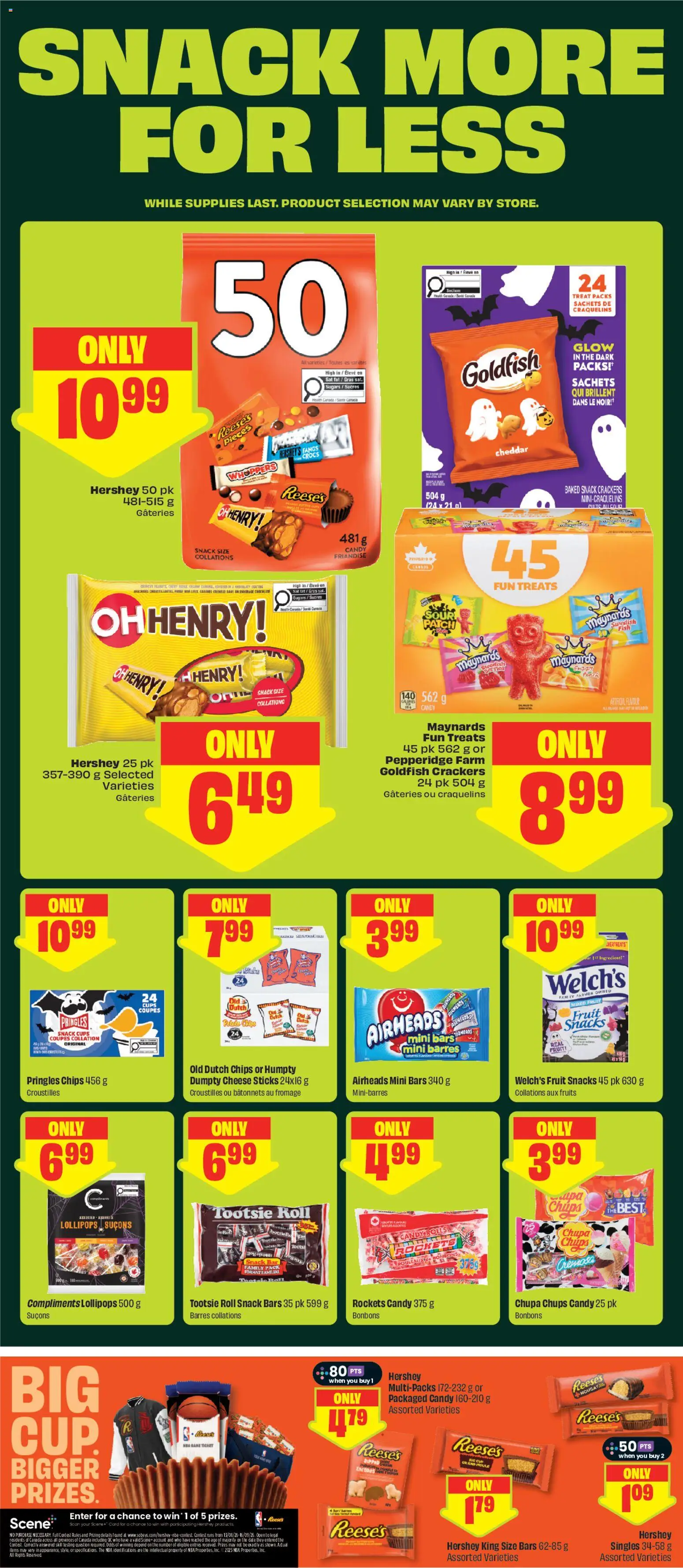 FreshCo flyer valid from Aug 20, 2026 | Page: 6 | Products: Chips, Fruit, Lollipops, Sachets
