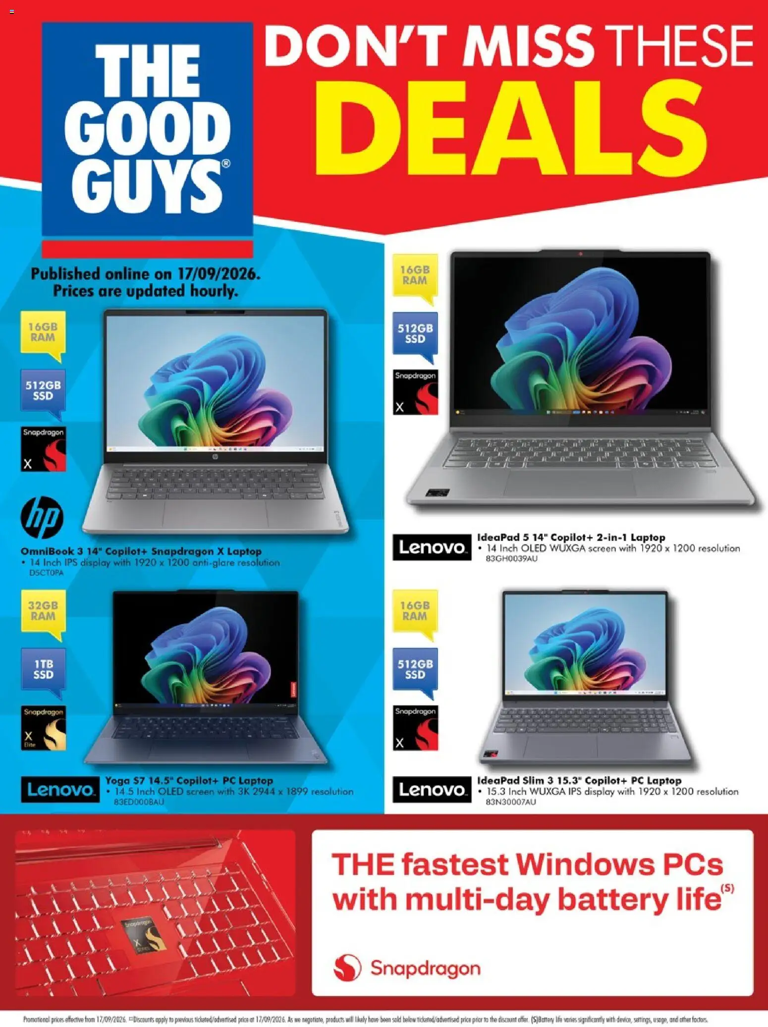 The Good Guys catalogue - valid from 16/09/2026 | Page: 1 | Products: Battery, Pc, Laptop, Screen