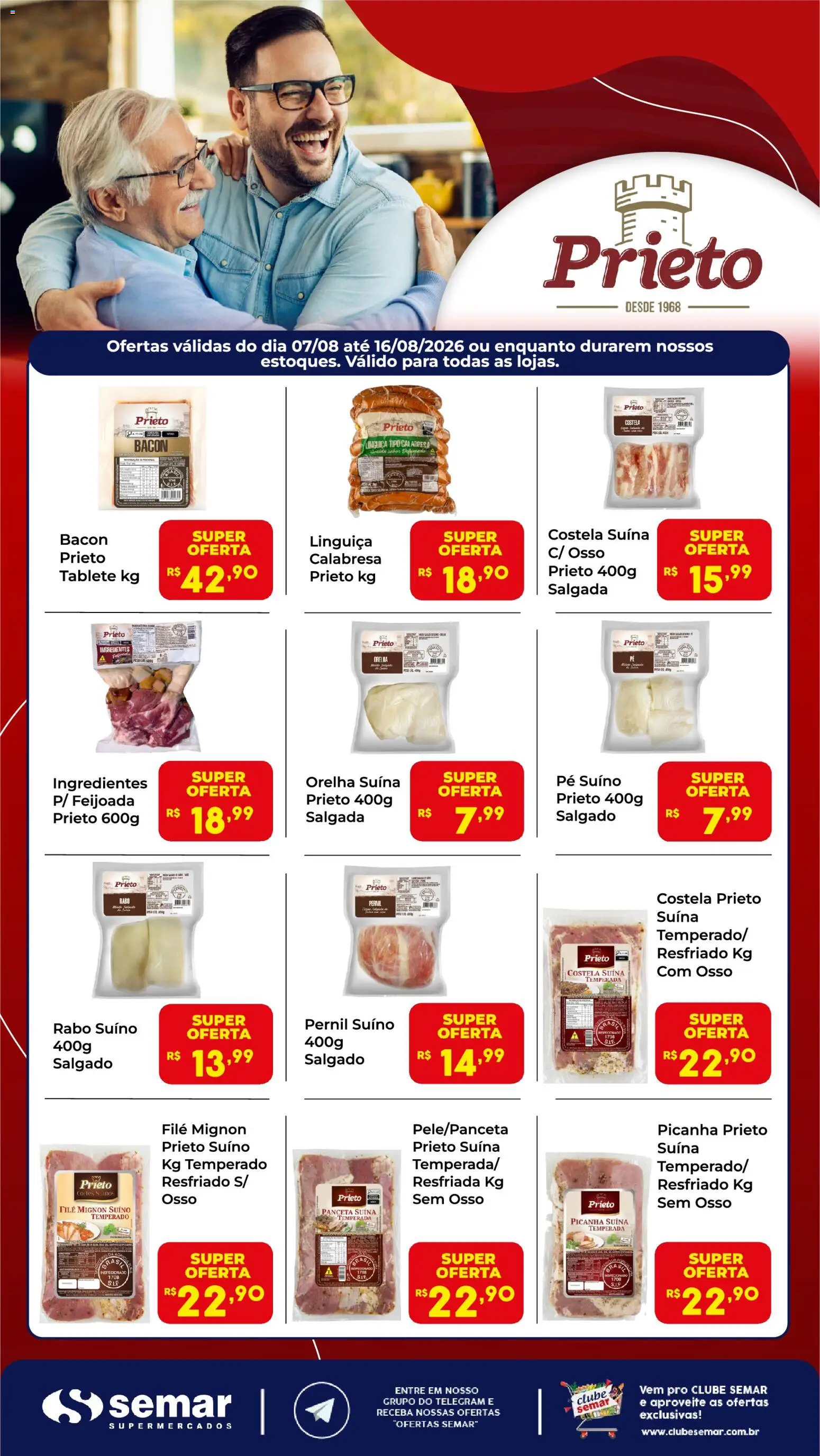 Semar Supermercado Folheto - válido de 07/08/2026 | Página: 1 | Produtos: Filé mignon suíno, Filé mignon, Pernil suíno, Bacon