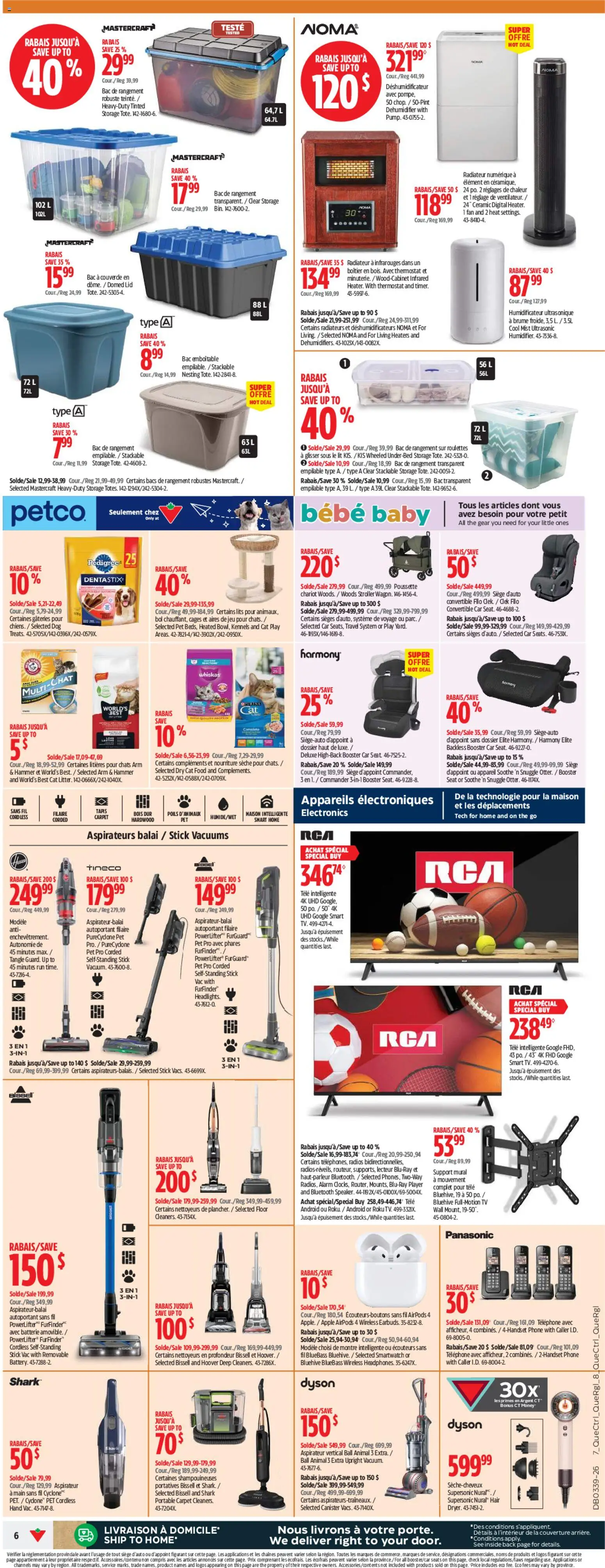 Canadian Tire flyer valid from Sep 24, 2026 | Page: 6 | Products: Tv, Player, Smartwatch, Carpet