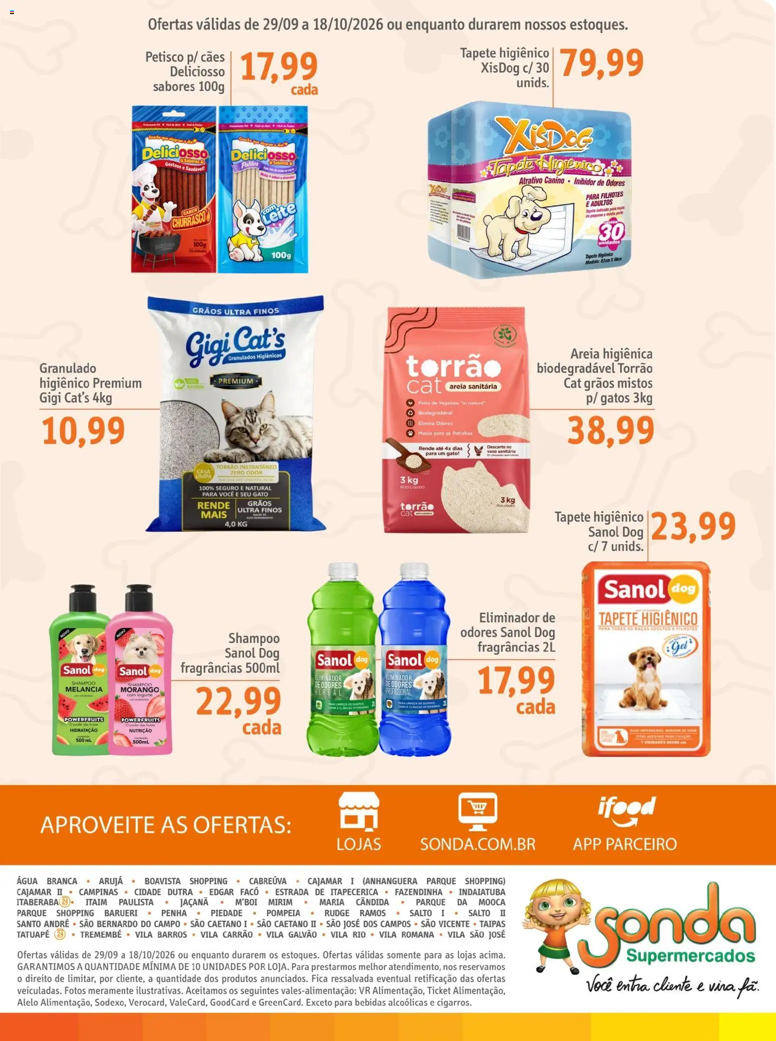 Sonda Folheto - válido de 29/09/2026 | Página: 7 | Produtos: Frutas, Shampoo, Areia, Tapete higiênico