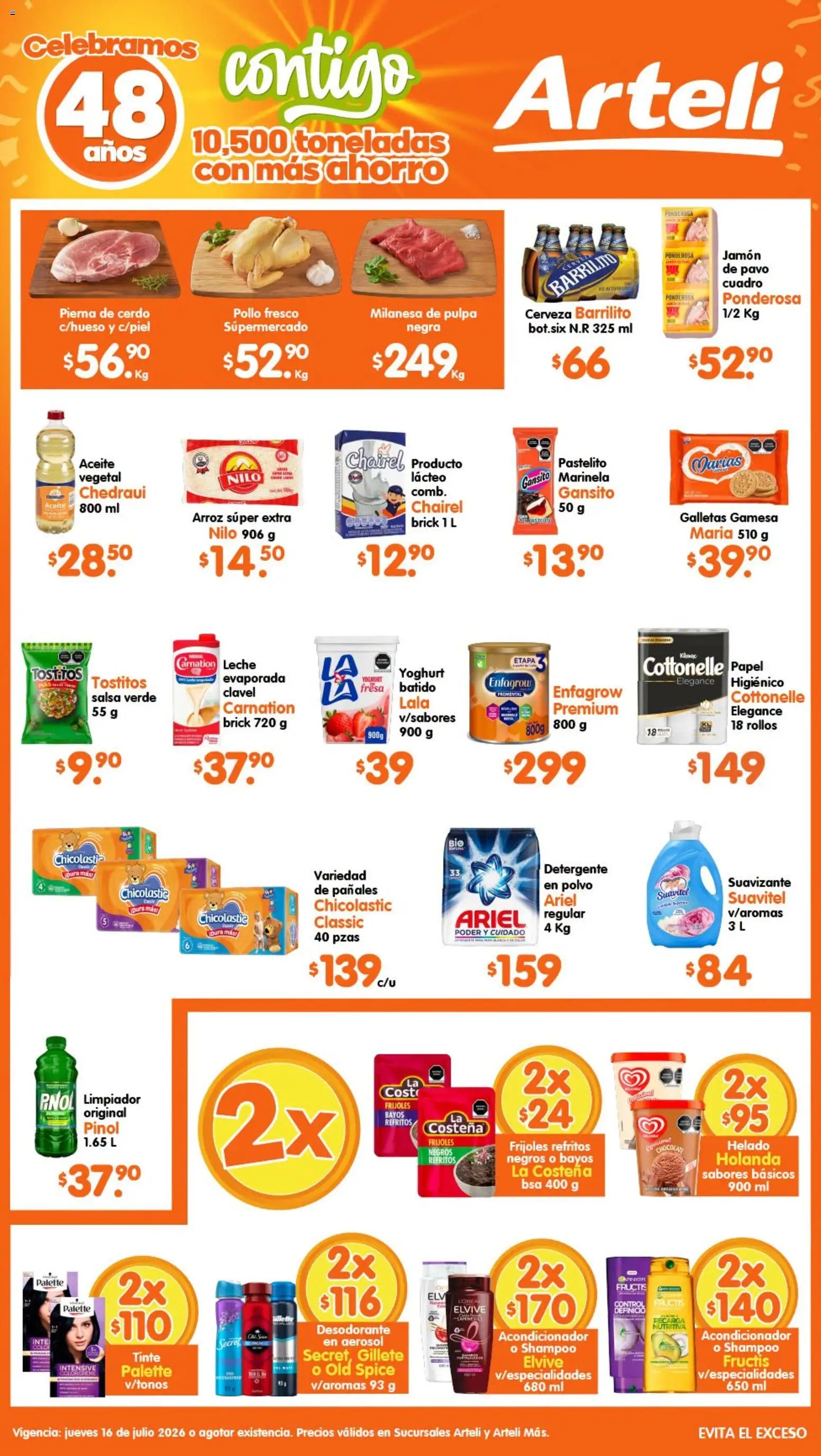 Nuevas ofertas de Arteli válidas en toda la República Mexicana desde el 16/07/2026. ¡Encuentra las mejores ofertas en Arteli folleto Tuxpan! | Página: 1 | Productos: Pollo, Leche, Chocolate, Polvo