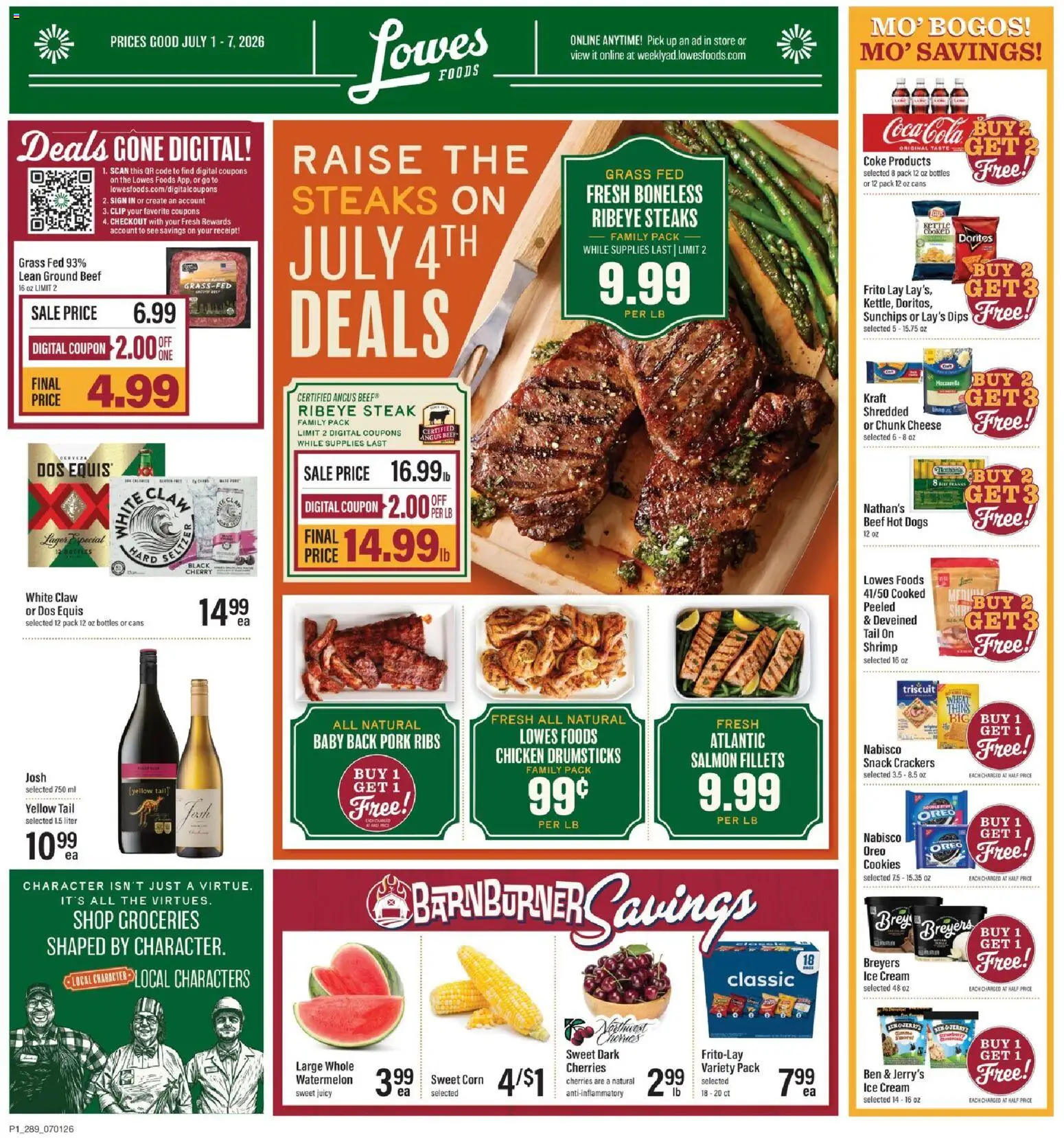 Lowes Foods Weekly Ad - GA - valid from 07/01/2026 | Page: 1 | Products: Corn, Ice cream, Watermelon, Hot Dogs