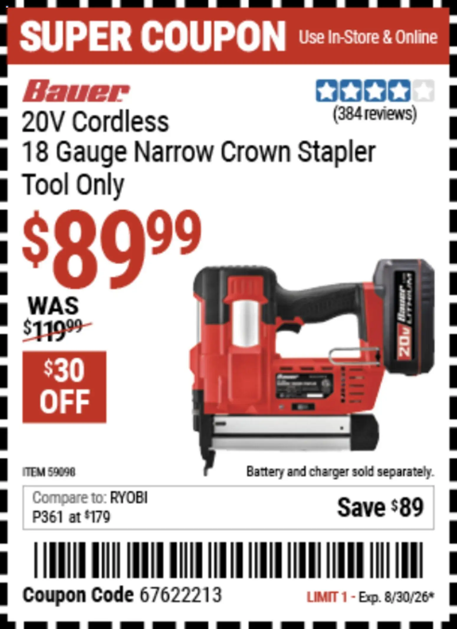 Harbor Freight Weekly Ad - valid from 08/17/2026 | Page: 23 | Products: Ryobi, Battery, Stapler, Charger
