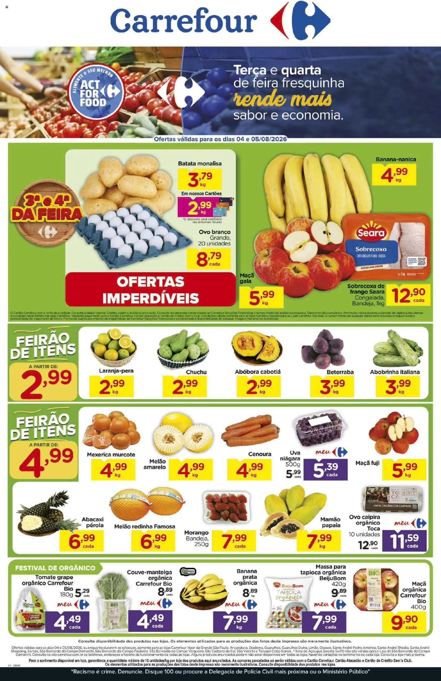 Carrefour Folheto - válido de 04/08/2026 | Página: 1 | Produtos: Chuchu, Abóbora, Beterraba, Frango