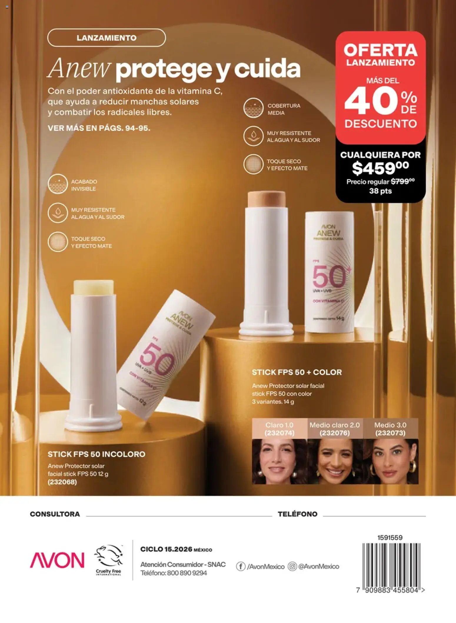 Nuevas ofertas de AVON válidas en toda la República Mexicana desde el 02/10/2026. ¡Encuentra las mejores ofertas en AVON campaña 15 2026! | Página: 173 | Productos: Agua, Mate, Teléfono, Protector solar