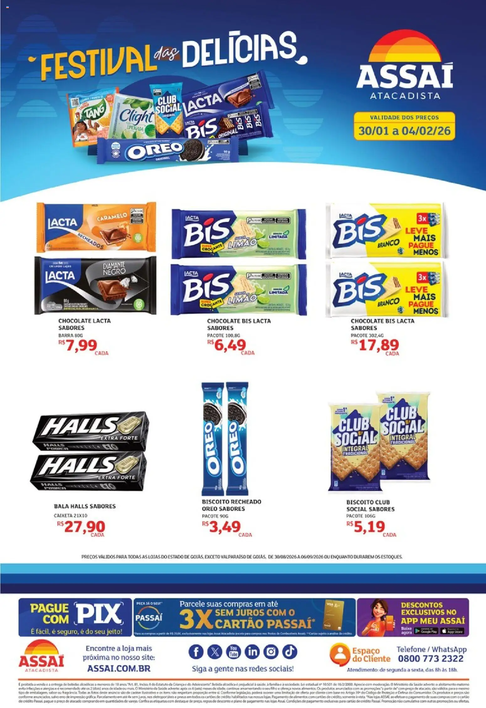 Assaí Atacadista Folheto - válido de 30/08/2026 | Página: 1 | Produtos: Biscoito, Chocolate, Telefone, Biscoito recheado