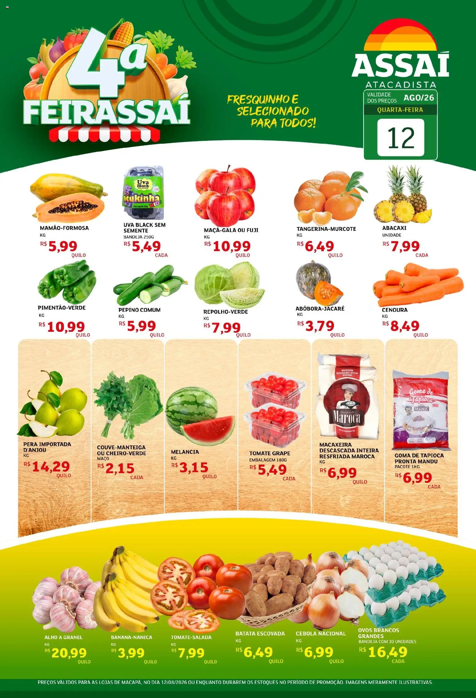 Assaí Atacadista Folheto - válido de 12/08/2026 | Página: 1 | Produtos: Pera, Ovos, Abacaxi, Batata