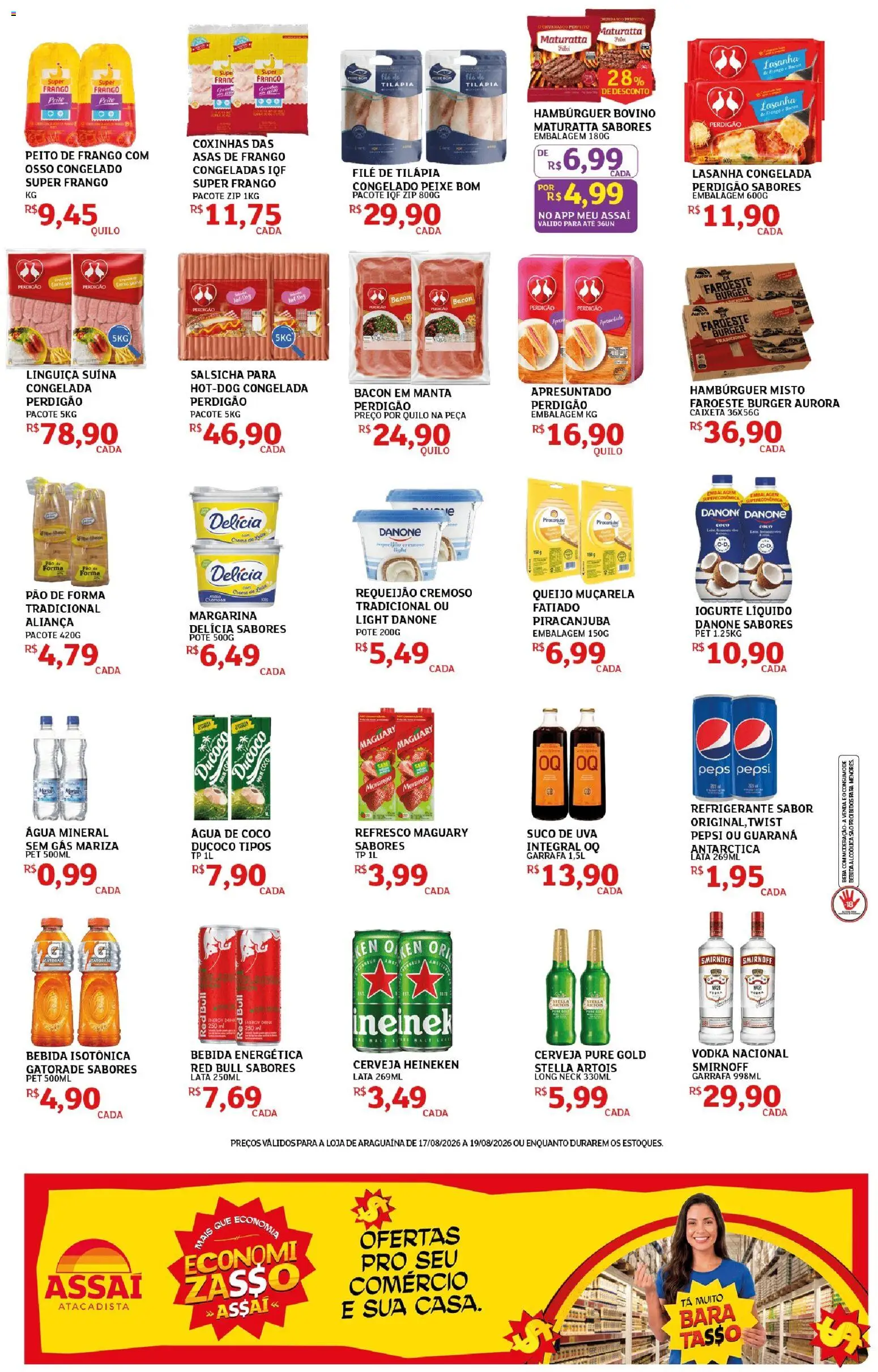 Assaí Atacadista Folheto - válido de 17/08/2026 | Página: 3 | Produtos: Queijo, Pão, Heineken, Peito de frango