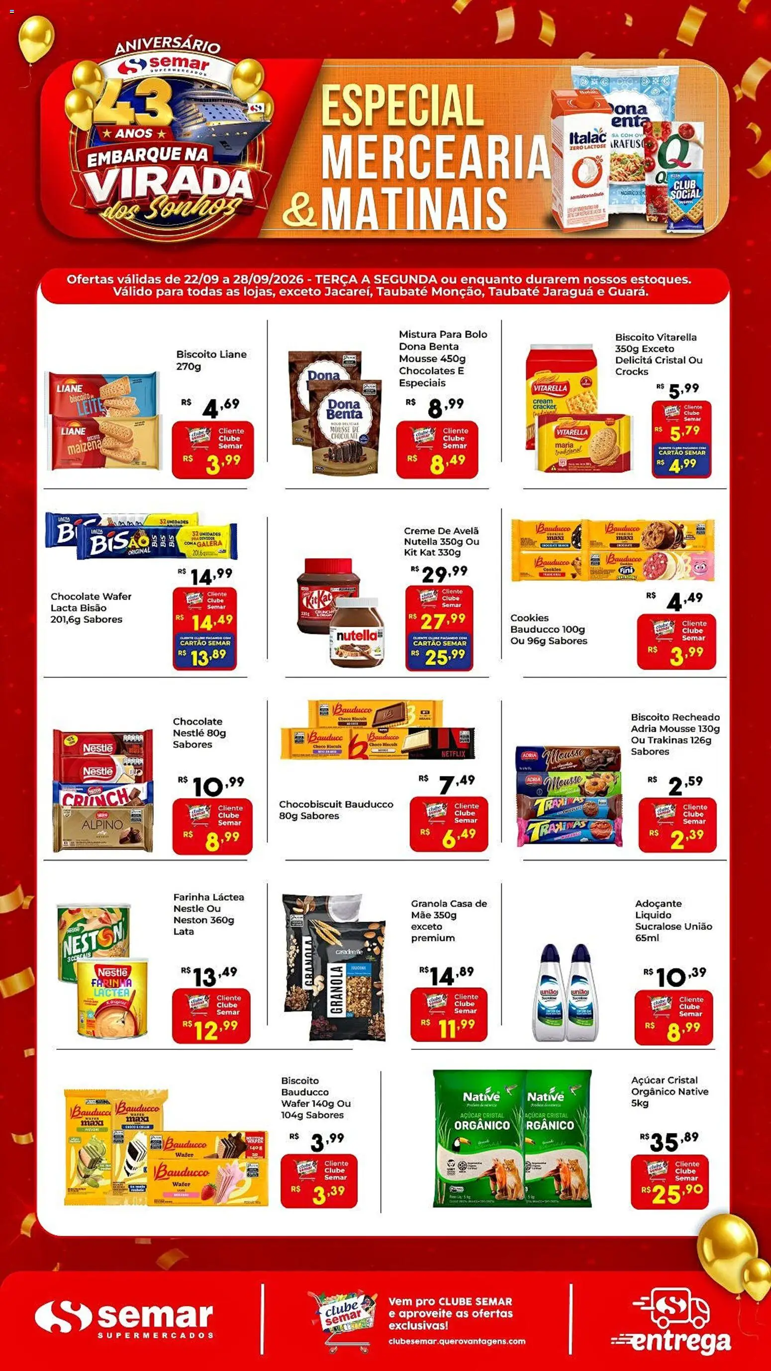 Semar Supermercado Folheto - válido de 22/09/2026 | Página: 1 | Produtos: Farinha láctea, Granola, Creme, Creme de avelã