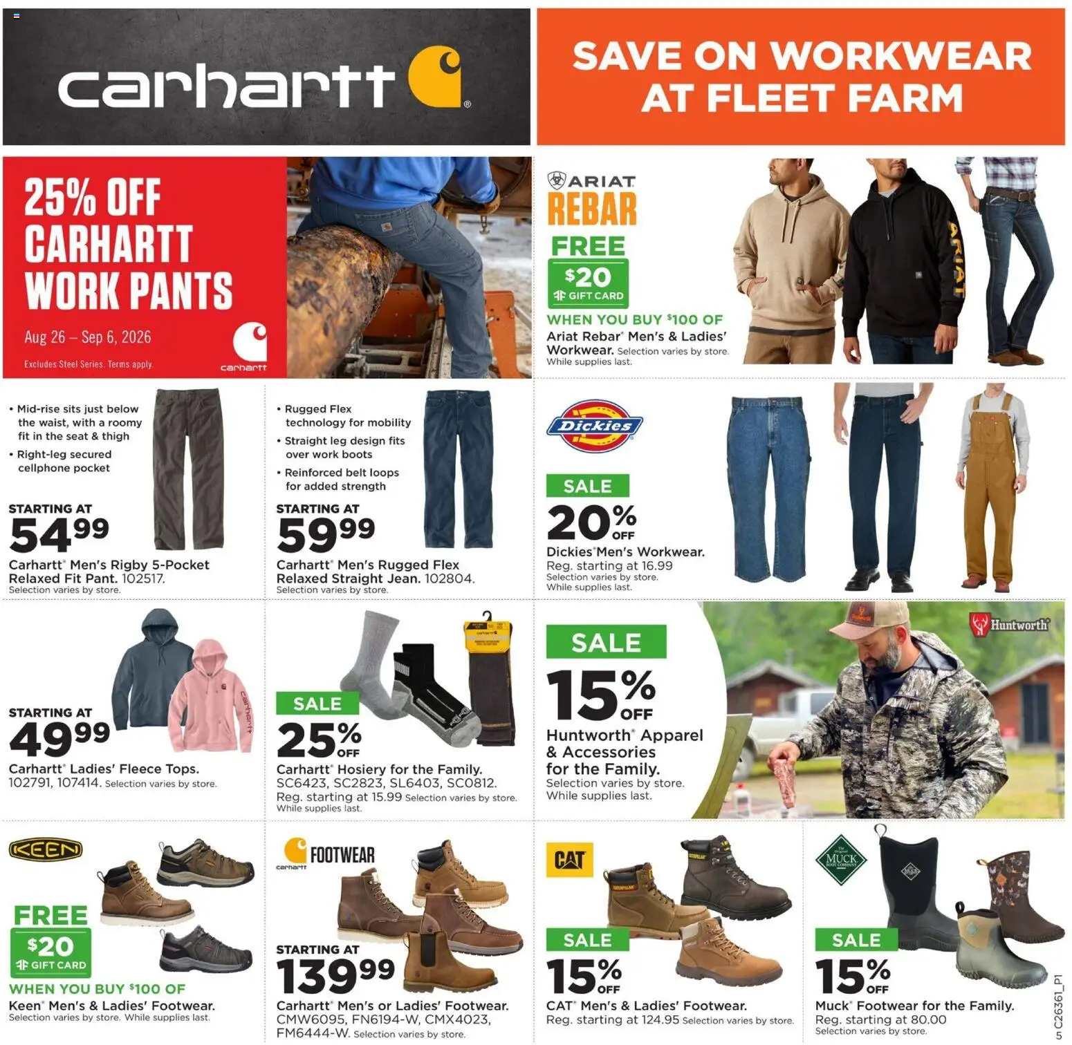 Mills Fleet Farm Weekly Ad - valid from 08/31/2026 | Page: 7 | Products: Workwear, Pants, Boots, Belt