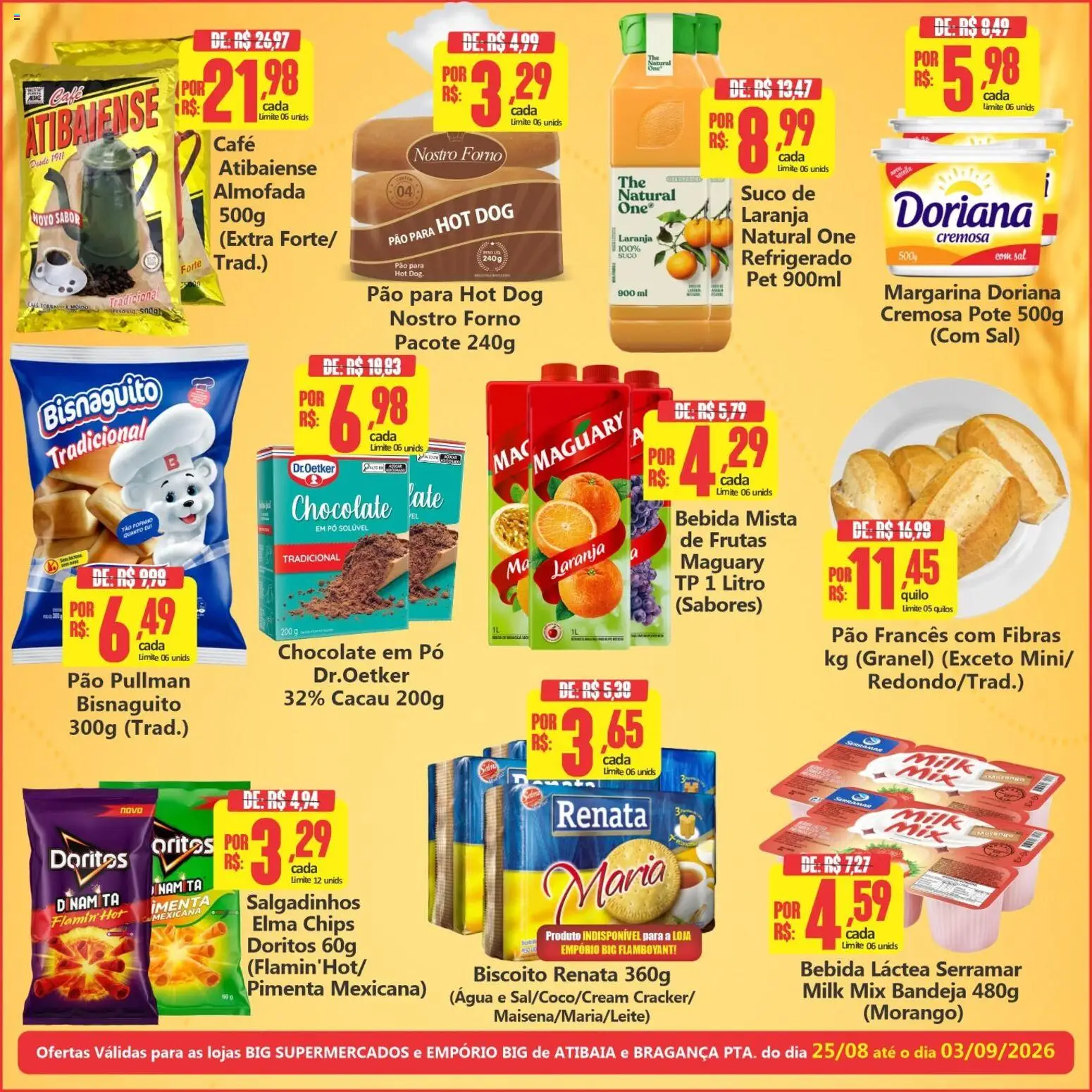 Big Supermercados Folheto - válido de 25/08/2026 | Página: 2 | Produtos: Biscoito, Chocolate, Bebida, Bandeja