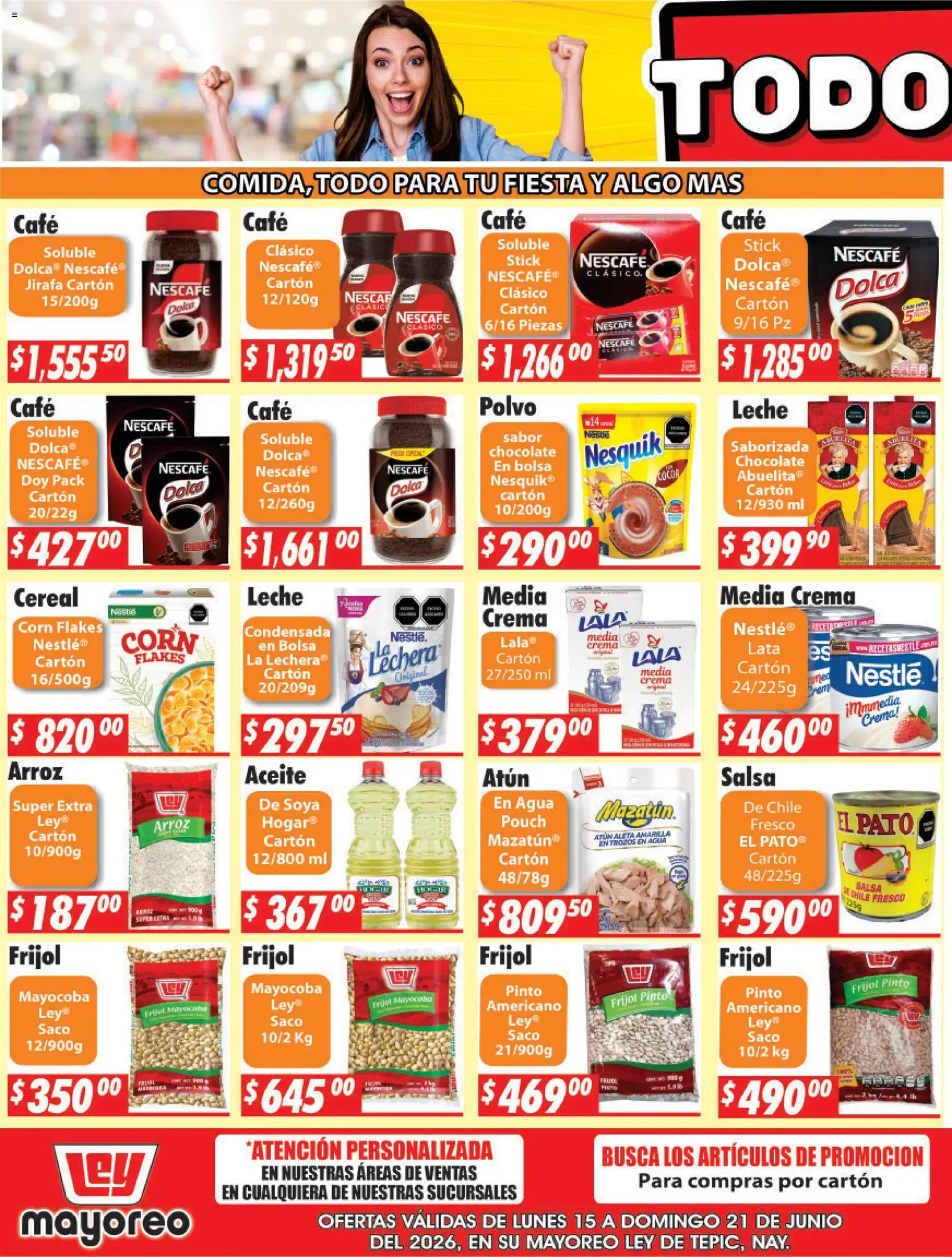 Nuevas ofertas de Casa Ley válidas en toda la República Mexicana desde el 15.06.2026. ¡Encuentra las mejores ofertas en Casa Ley folleto Tepic! | Página: 3 | Productos: Atún, Leche, Café, Chocolate