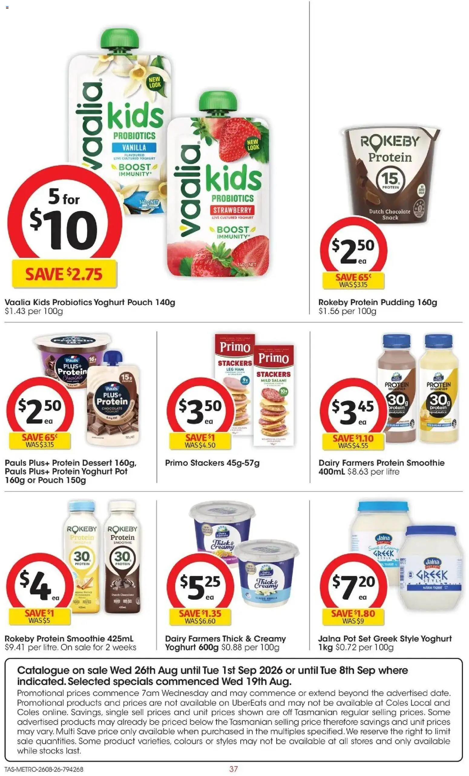 Coles catalogue - valid from 26/08/2026 | Page: 37 | Products: Chocolate, Probiotics, Pudding, Smoothie