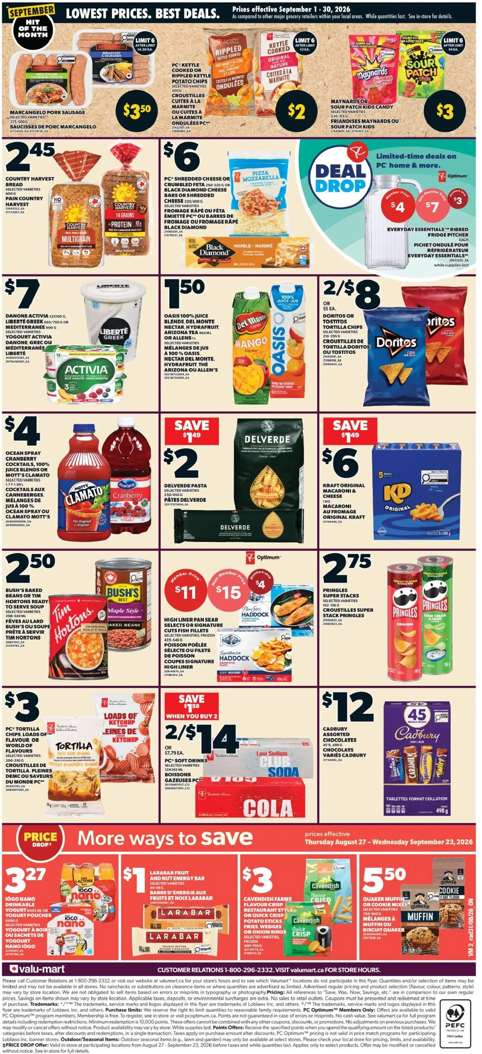 Valu Mart flyer valid from Sep 3, 2026 | Page: 2 | Products: Fish, Chips, Oatmeal, Pizza