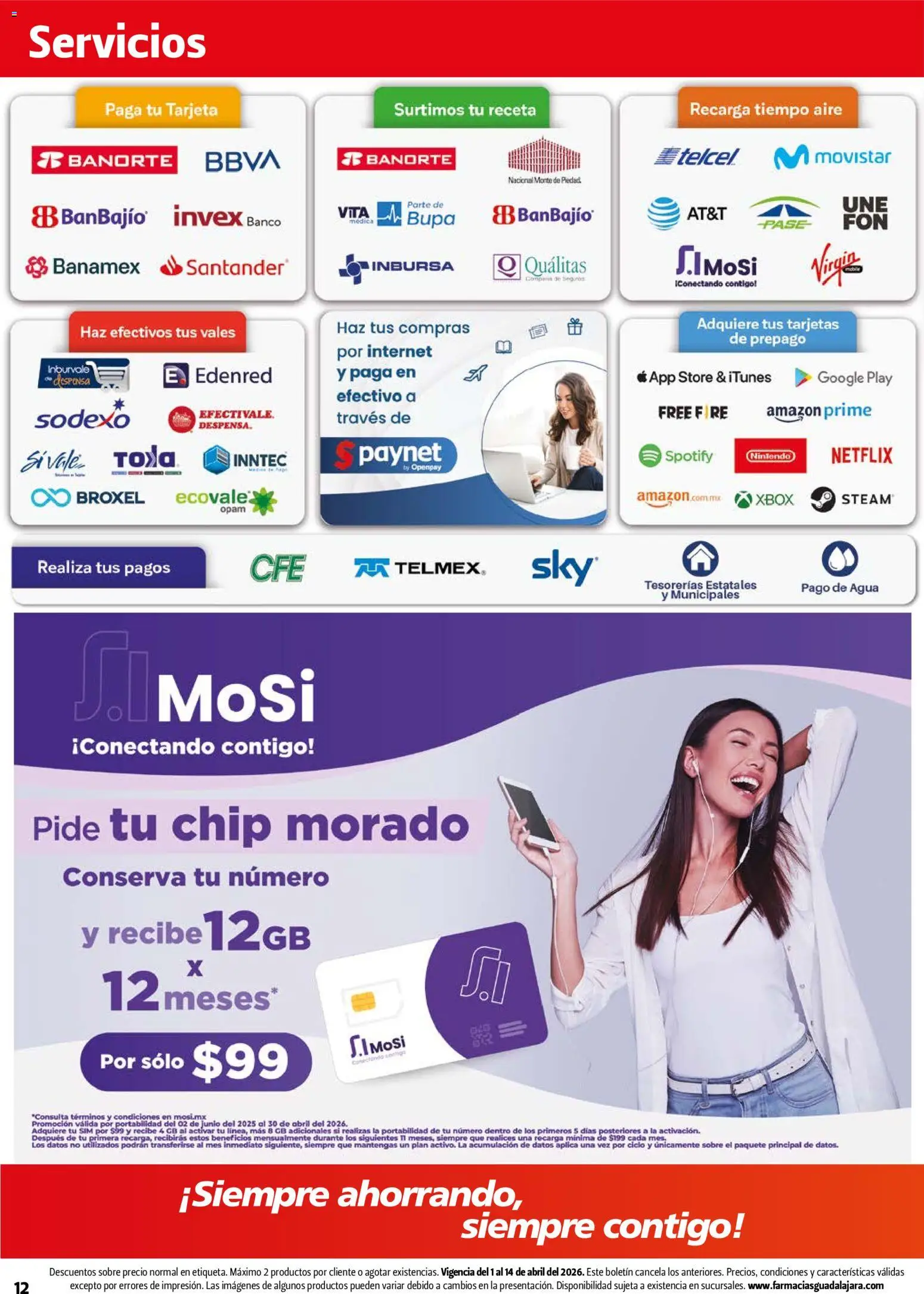 Nuevas ofertas de Farmacia Guadalajara válidas en toda la República Mexicana desde el 01.04.2026. ¡Encuentra las mejores ofertas en Farmacia Guadalajara catálogo! | Página: 12 | Productos: Agua, Banco, Sobre, Xbox